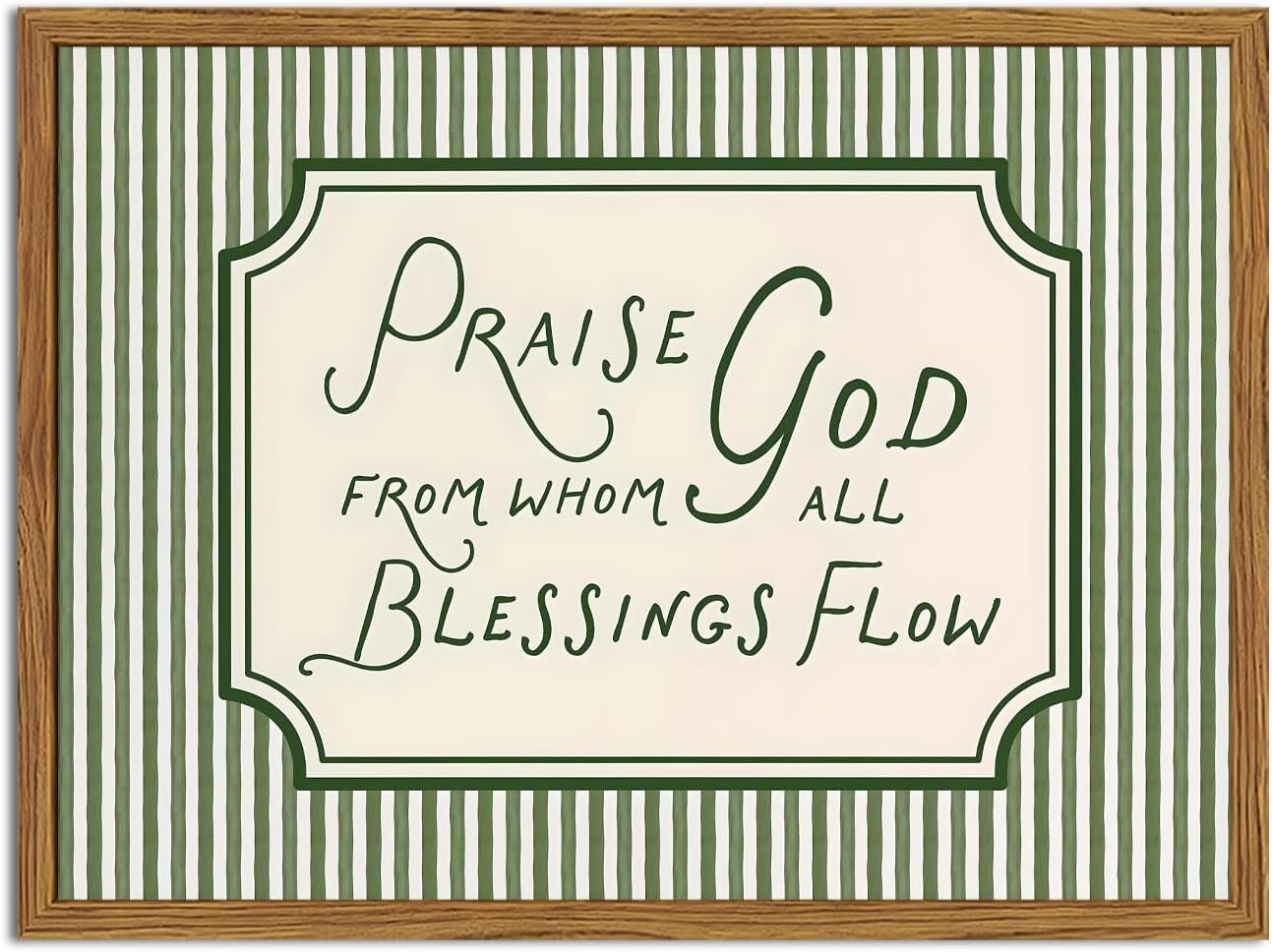 Framed Christian Scripture Wall Art, Bible Verse Pictures Wall Decor, Sage Green Striped Praise God From Whom All Blessings Flow Paintings Canvas Prints Religious Home Decor for Living Room 12×16 inch