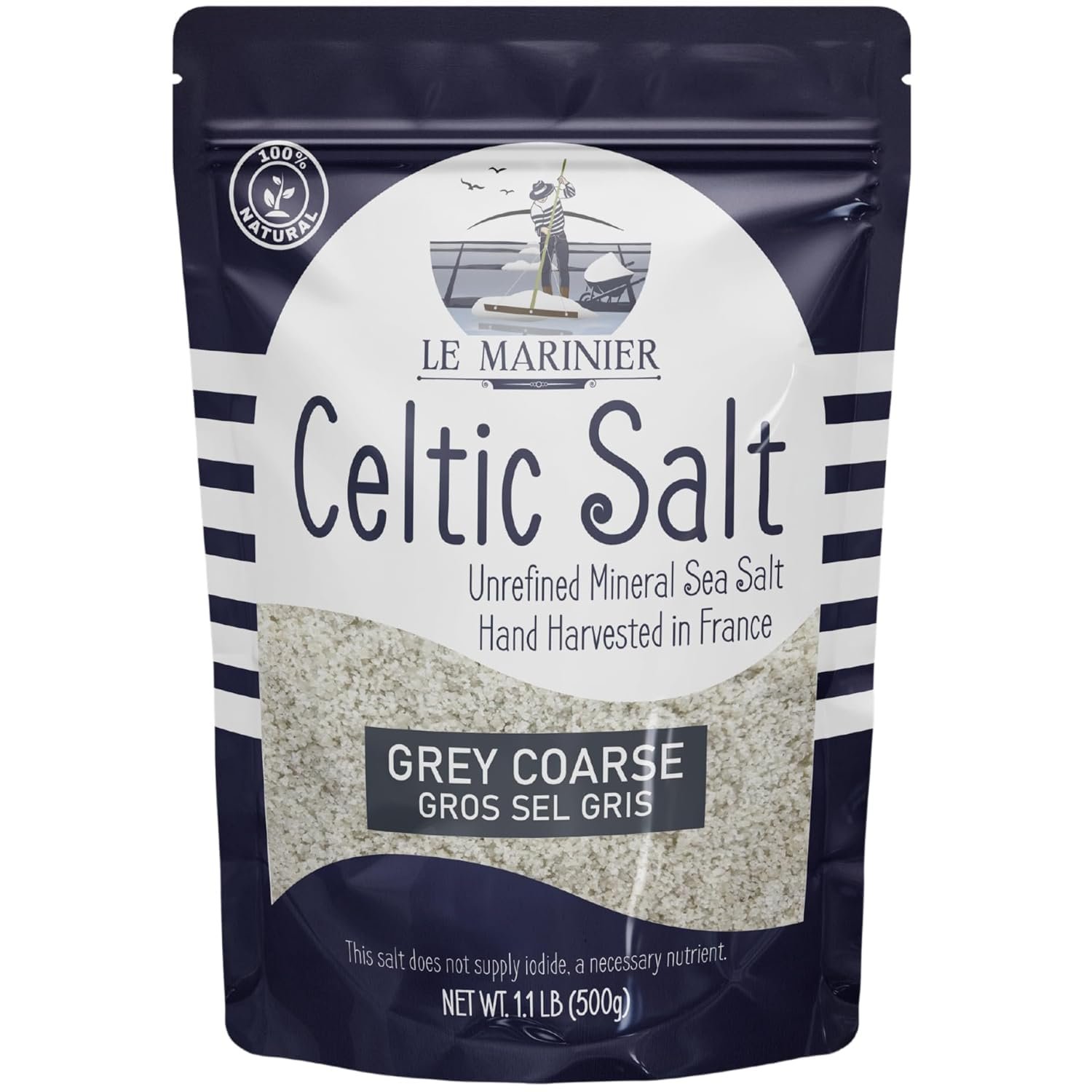 Le Marinier Celtic Salt Organic Grey Coarse, 1.1lb – 18oz. Mineral Rich 100% Natural and Unrefined French Sea Salt Organic. Hand Harvested Mineral Sea Salt, Sel Gris (1.1lb Grey Coarse)