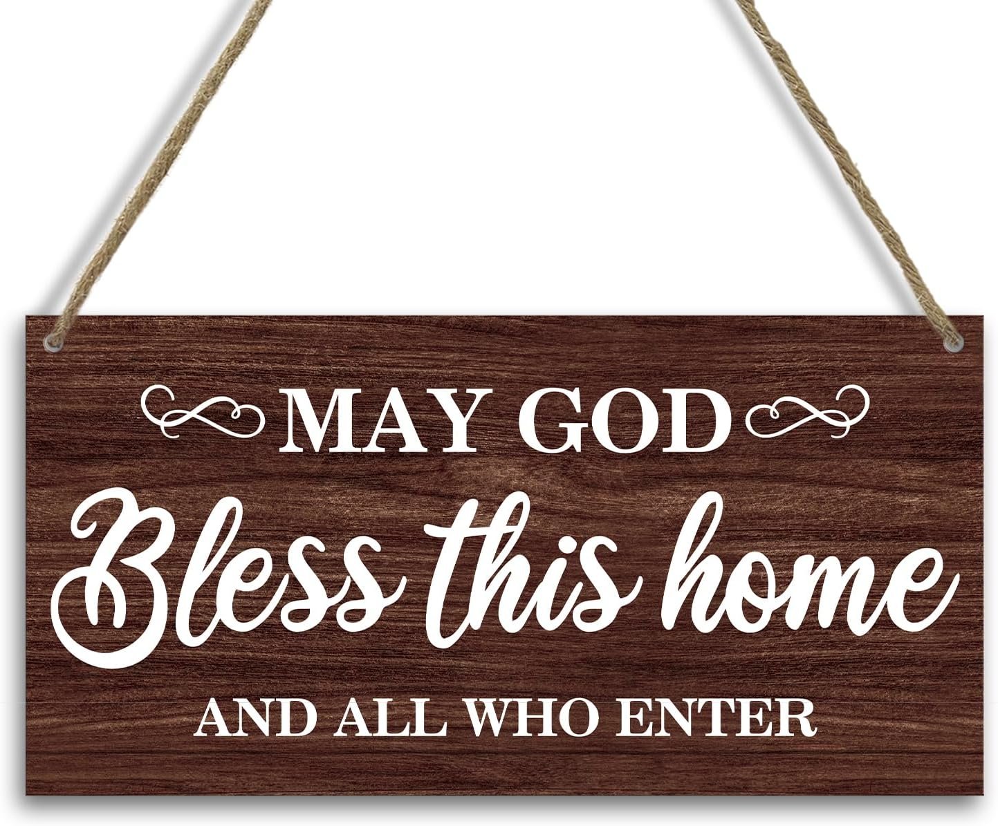 Christian Wall Decor Wood Hanging Sign Plaque, Christian Home Decor House Warming Gift, God Bless This Home Religion Housewarming Gift for Front Door Living Room Entryway Porch -24