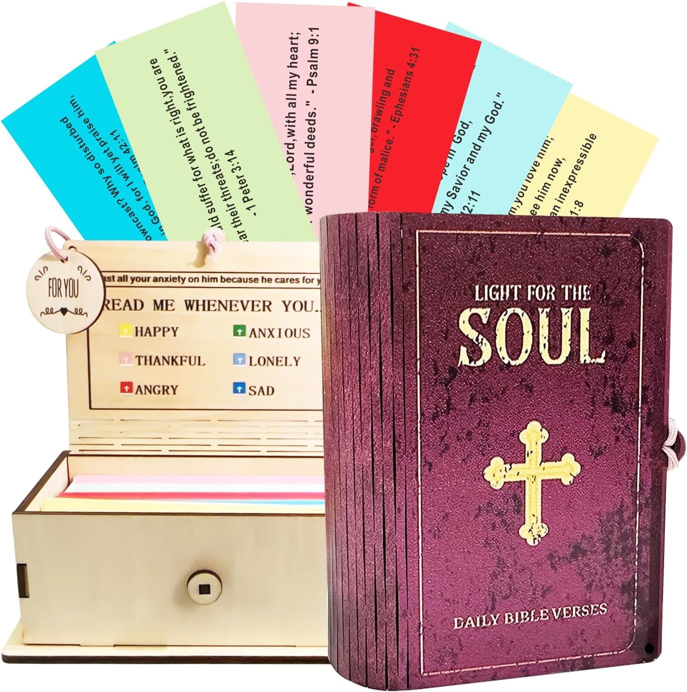 Bible Verse Prayer Card Box, 150 Cards with Inspirational Scripture, Christian Gift for Daughter, Inspirational & Reflection, Handmade Prayer Boxs Gift for Women & Men