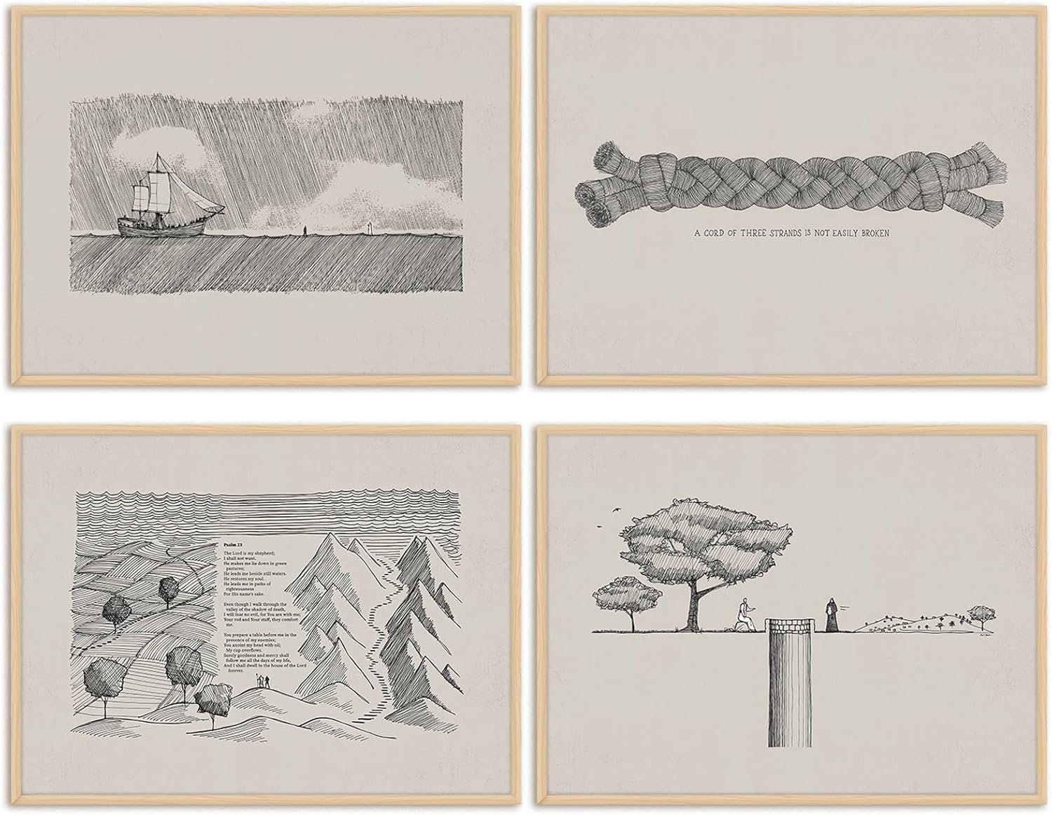 YBYNICE 4Pcs Christian Bible Verse Wall Art Modern Sketch Scripture Posters Boho Jesus Religious Picture Prints for Living Room Bedroom Faith-Inspired Home Decor Unframed12x16Inch