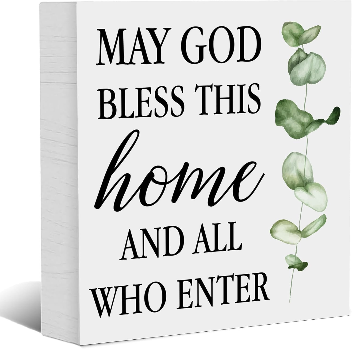 May God Bless This Home – Christian Wooden Box Signs, Home Decor Family Sign for Desk Shelf Tabletop, Religious Decorations for Entryway Living Room, Easter Gifts for Women, 5×5 Inch