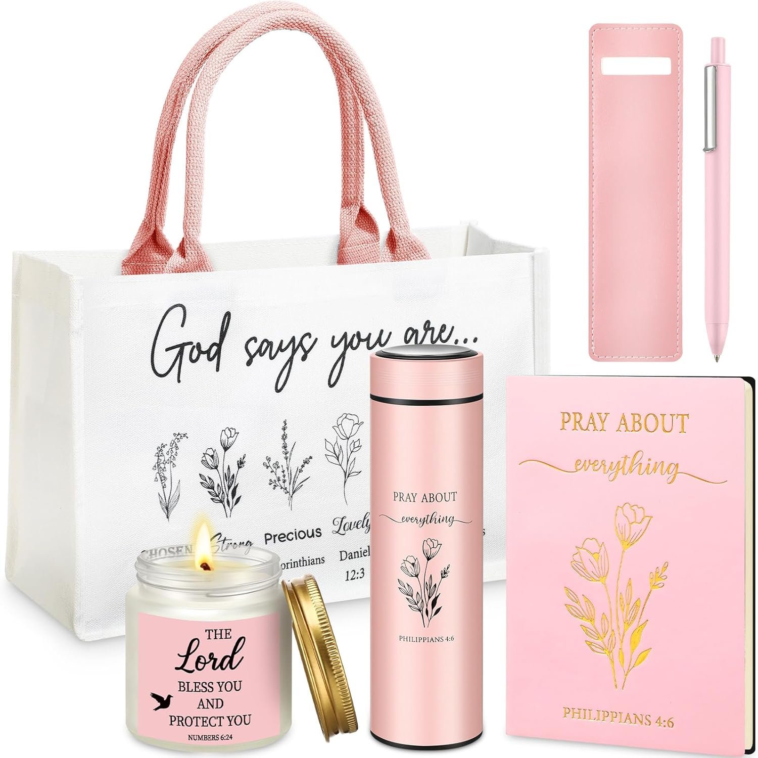 Thenshop 6 Pcs Christian Gift Set for Women Faith, Inspirational Religious Gifts for Women, Catholic Christmas Birthday Gifts for Women Friends, Mother, Sister, Wife(Pink,Bible)