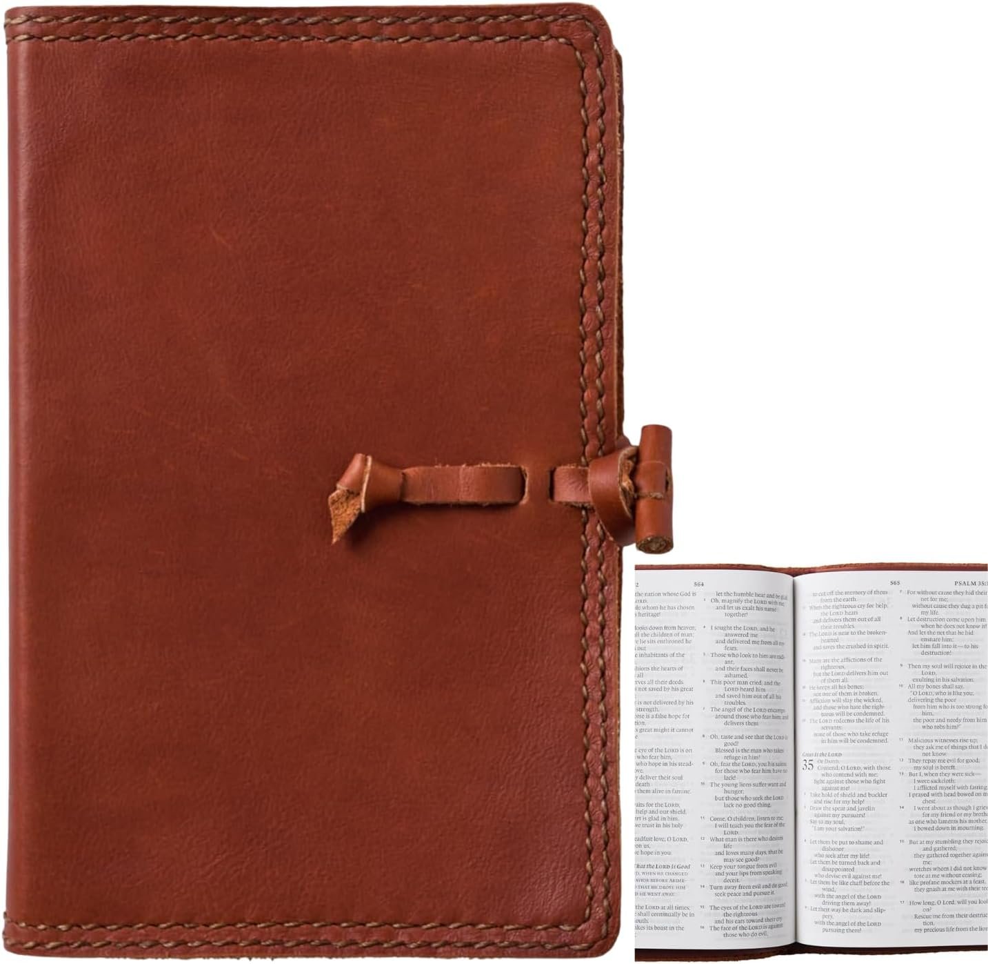 Genuine Leather ESV Bible – Compact Size, Handcrafted Cover with Pull-Tie Closure, Premium Edition, Persimmon