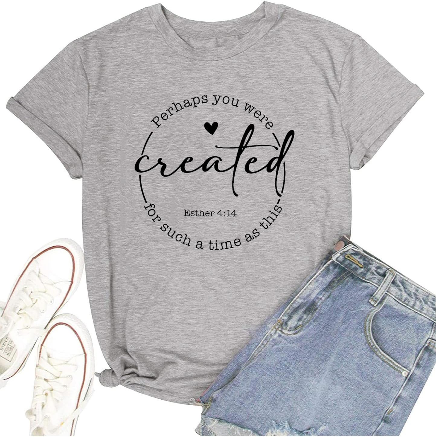 TSIIUO Women’s Perhaps You were Created for Such a Time as This T-Shirt Funny Bible Verse Christian Short Sleeve Tees
