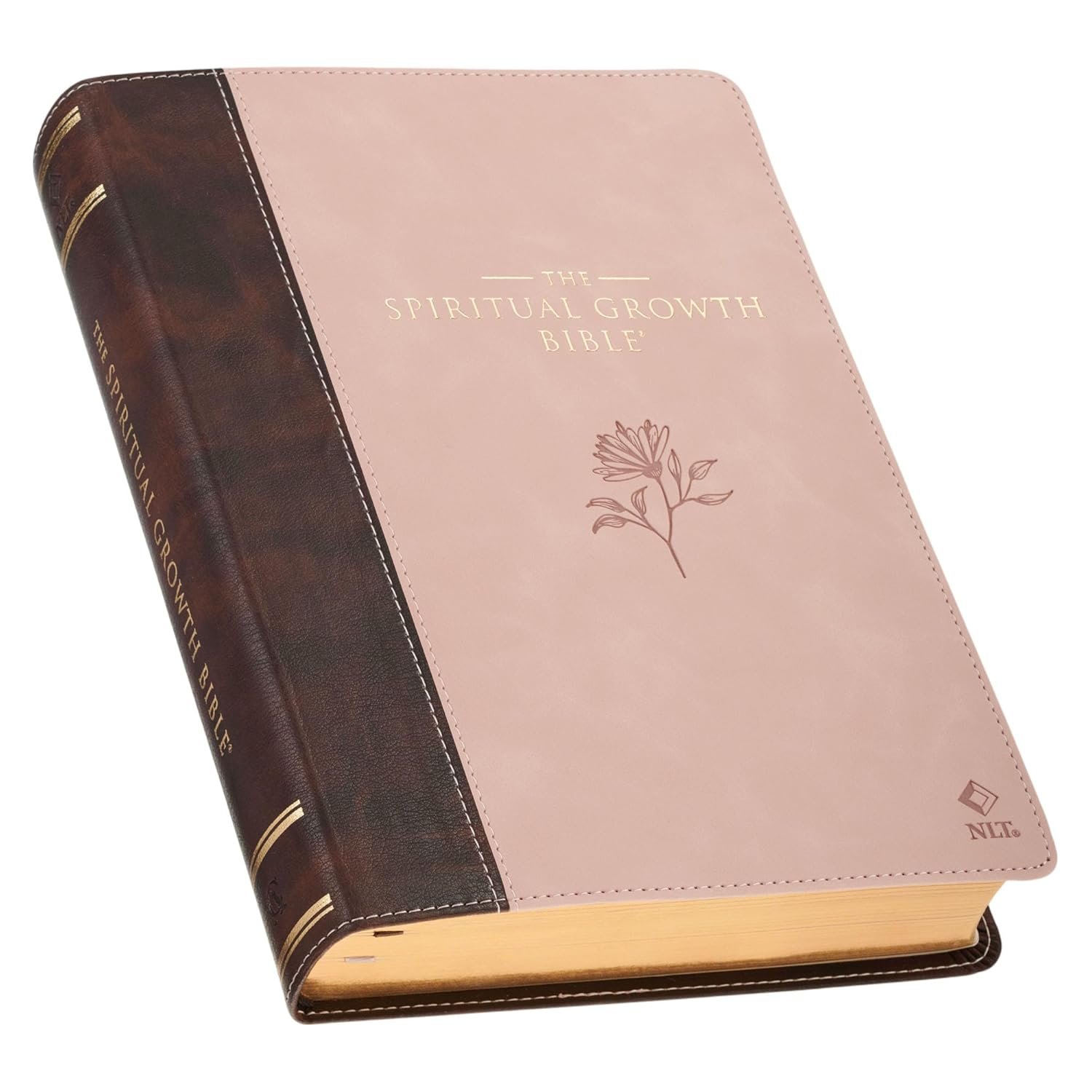 The Spiritual Growth Bible, Study Bible, NLT – New Living Translation Holy Bible, Vegan Leather, Brown/Pink Two-Tone