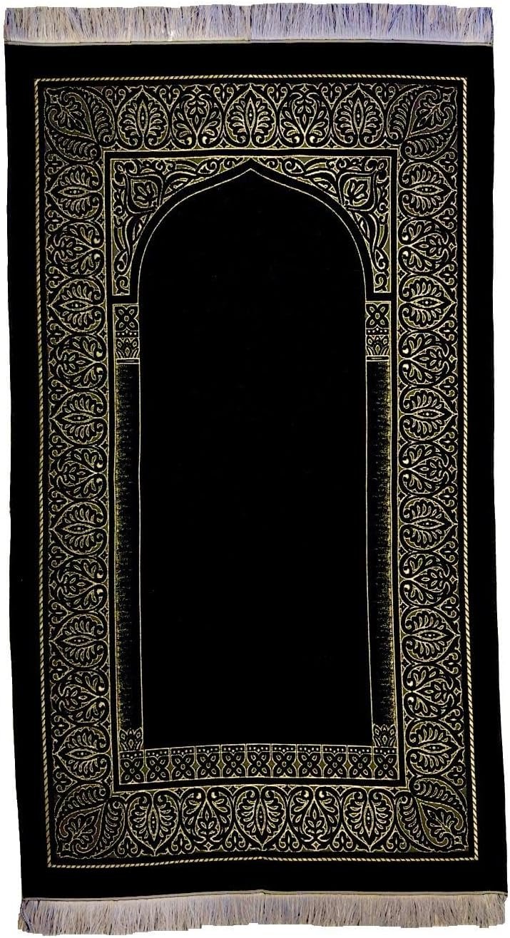 BABY SHOWER CHOCOLATE Luxury Black Velvet Islamic Prayer Mat – Soft Foldable Janamaz for Muslim Salah, Portable Prayer Rug with Elegant Islamic Design – Ideal for Travel, Hajj, Umrah & Eid Gift