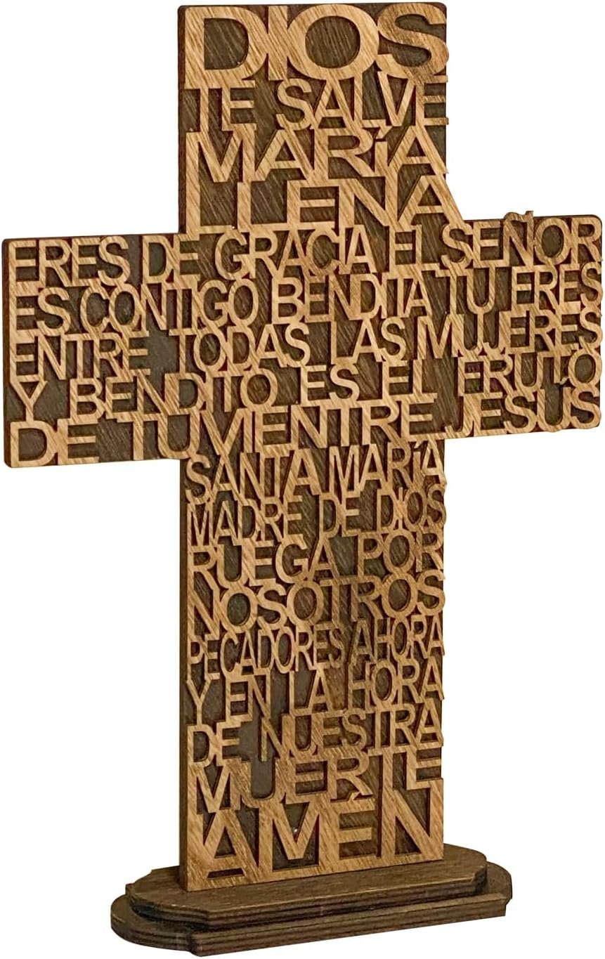 Cregugua 12 Inch 6 Pack Rustic Wood Crosses María Torched Wooden Tabletop Cross Rustic Standing Cross for Religious Church Décor Prayer Gifts