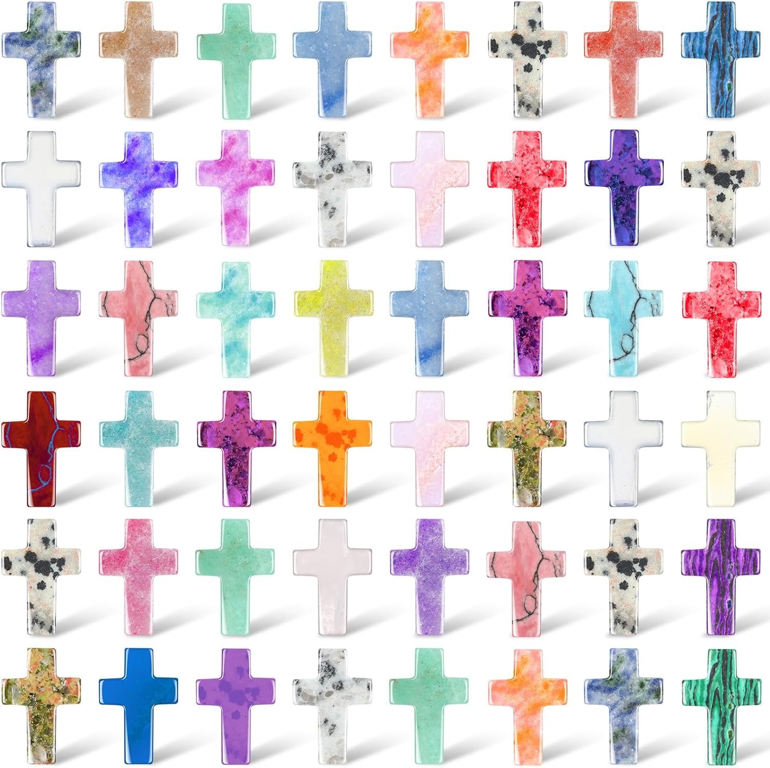 Nuenen 50 Pcs Easter Cross Crystal Stone Bulks 1” Natural Crystal Wall Cross Shaped Worry Stones Charm Pocket Quartz Gift Halloween Easter Decor(0.71 x 0.98 x 0.24 Inch,Fresh)