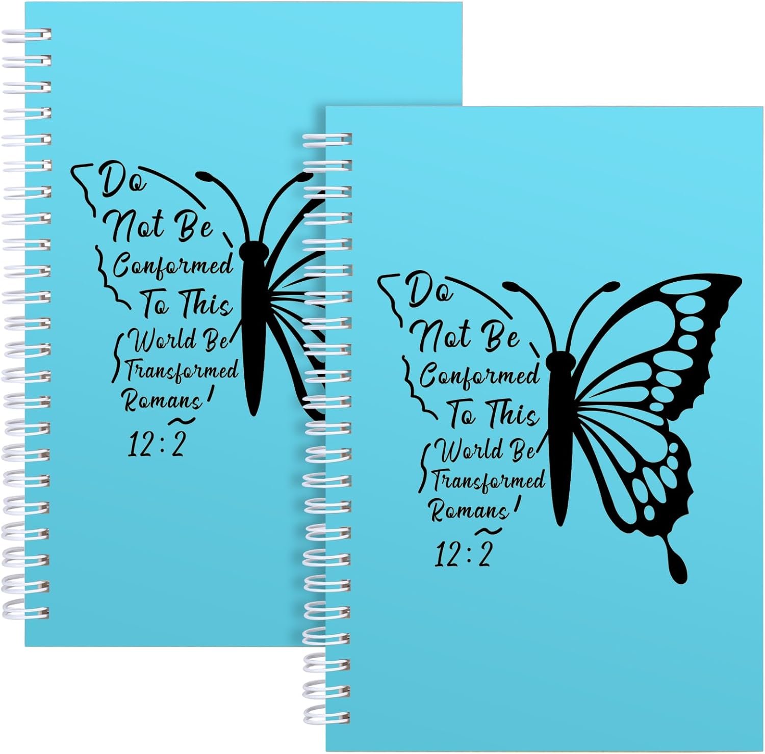 2 Pcs Christian Spiral Notebook Prayer Journal,100 Ruled Pages,Christian Gifts for Women,Bible Verse Notebook,Journal for Women Men,Religious Faith Inspirational Gifts(2Pcs-Butterfly Light Blue)