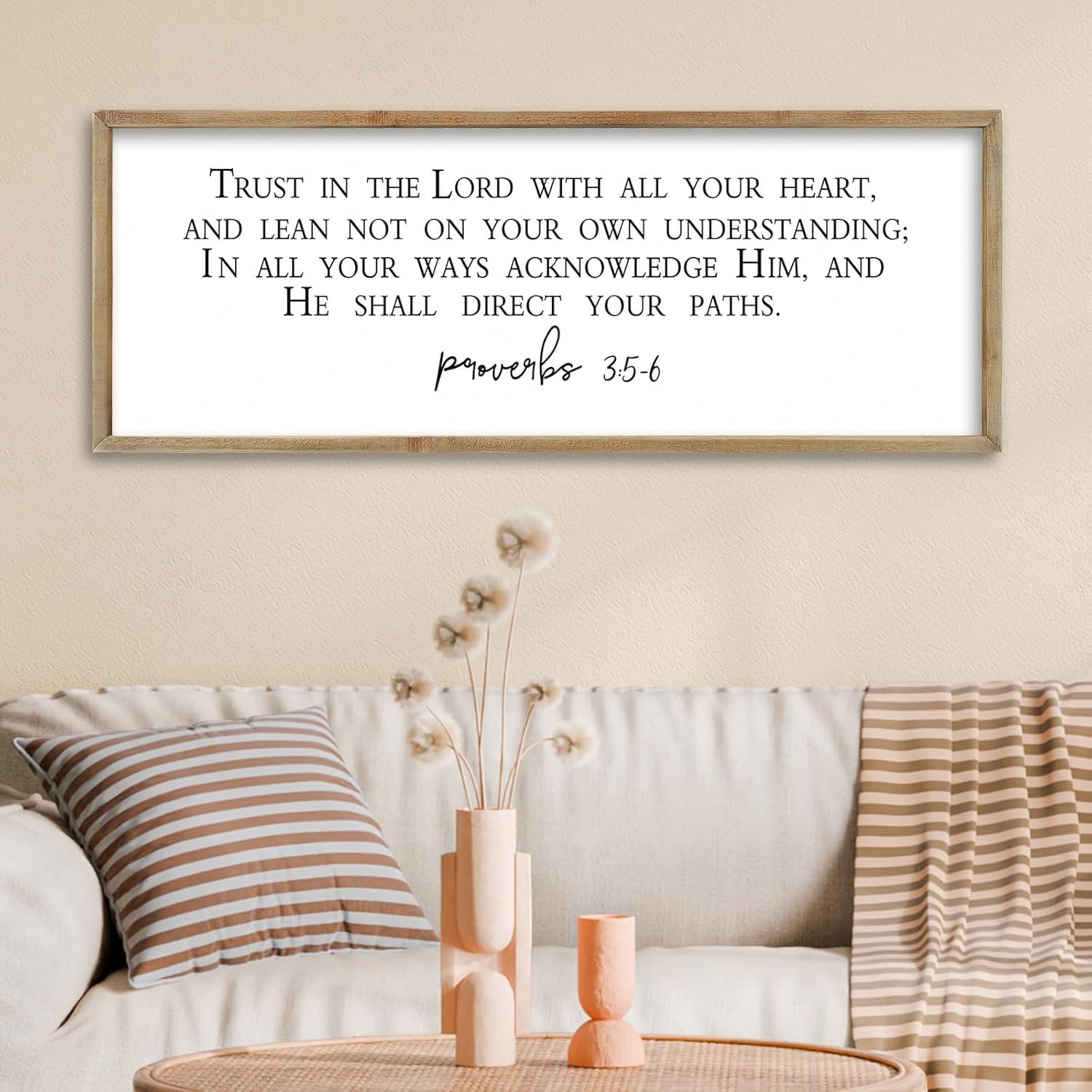 FZMHASLWW Bible Verse Proverbs 3:5-6 Wall Decor, 32″x12″ Christian Inspirational Quotes Scripture Trust in the Lord Positive Religious Sign, Vintage Jesus Christ Prayer Holy Catholic Hanging Art (Wood)