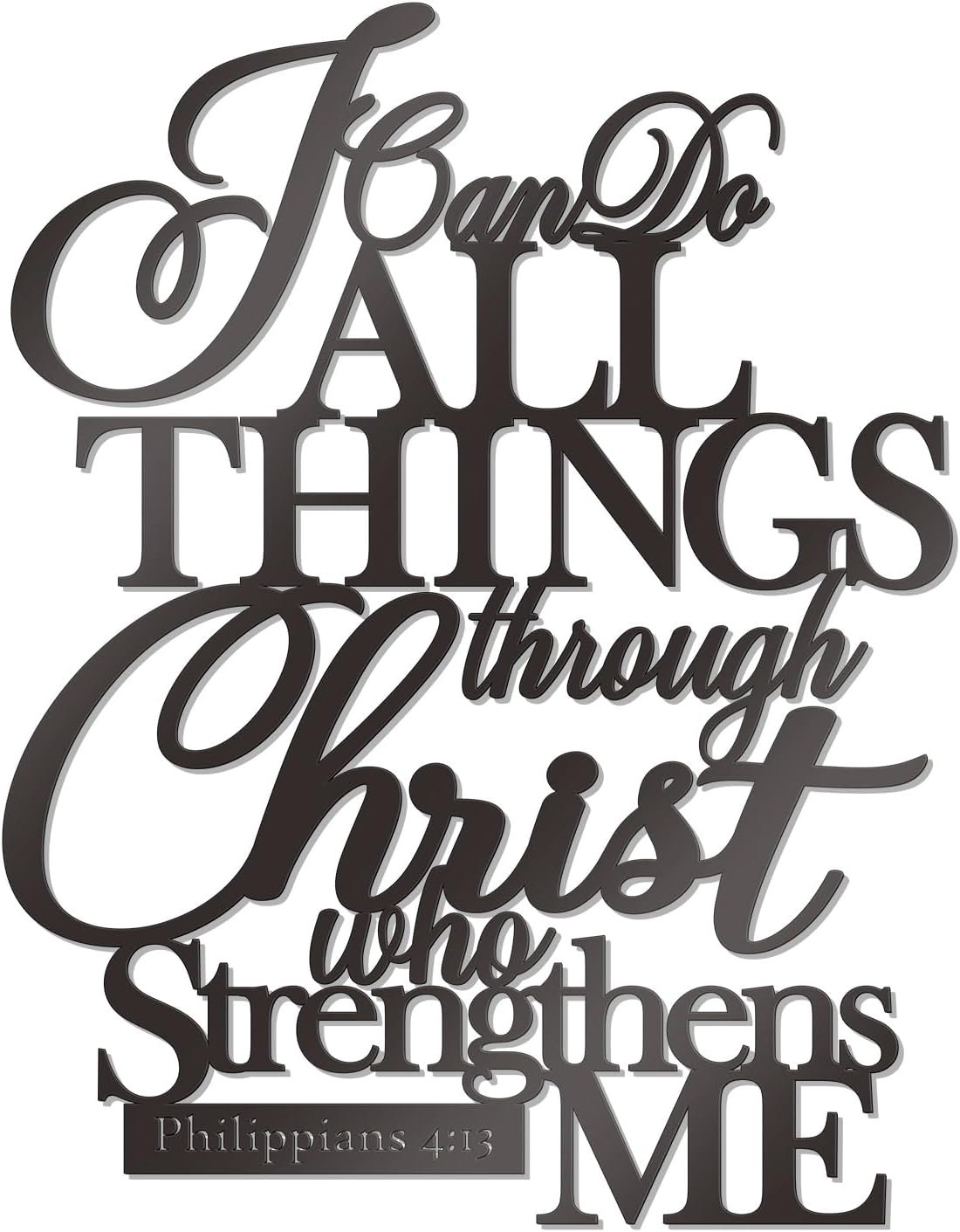 KOYILTD I Can Do All Things Through Christ Sign Metal Wall Decor Black Religious Wall Scripture Large Christian Wall Art Bible Verses Wall Decor for Living Room Kitchen (14.9×11.2 in)