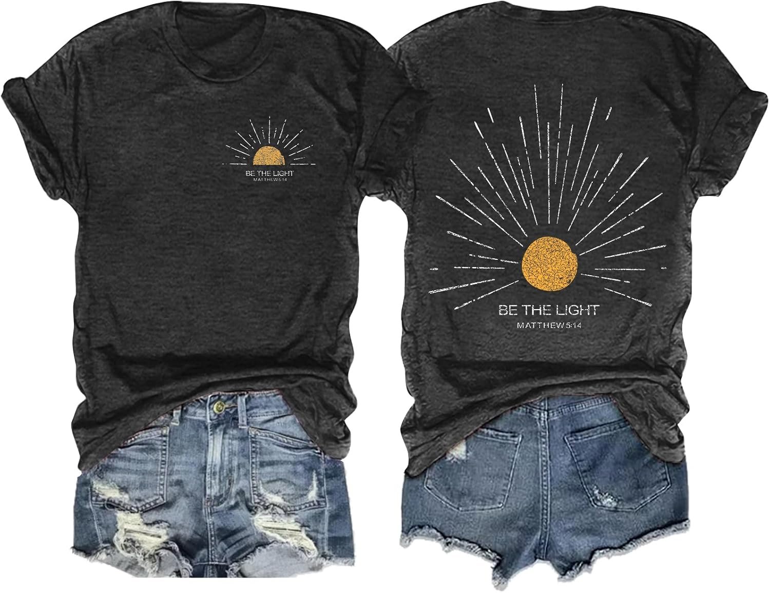Ithalt Christian Tshirts Women Be The Light Shirts Religious Tees Casual Faith Short Sleeve Tops