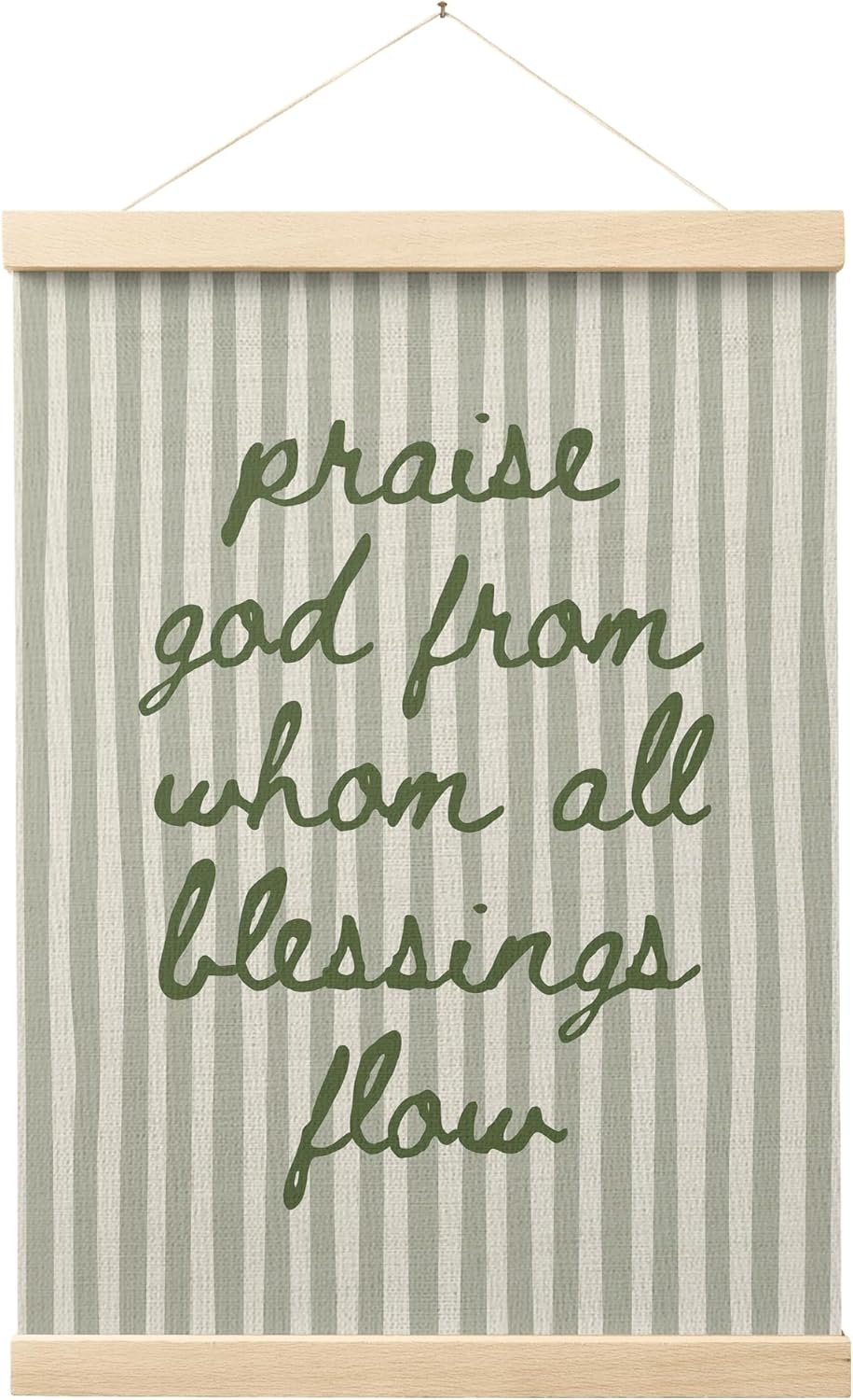 FGFK Sage Green Christian Wall Art Poster Hanger Frame, Trendy Striped Praise God From Whom All Blessing Flow Bible Verse Scripture Canvas Prints Framed Wall Decor for Room Home Dorm, 12×16 Inch