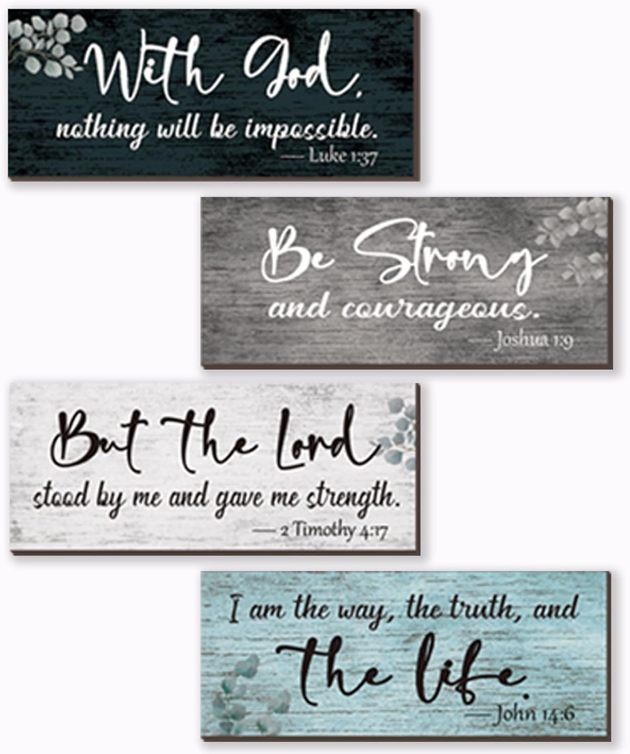 4 Pieces Motivational Religious Decor For Home Bible Verses Wall Decor Inspirational Wooden Christian Signs Rustic Farmhouse Prayer Decor for Living Room Office Bedroom Bathroom(Fresh,10×4″)