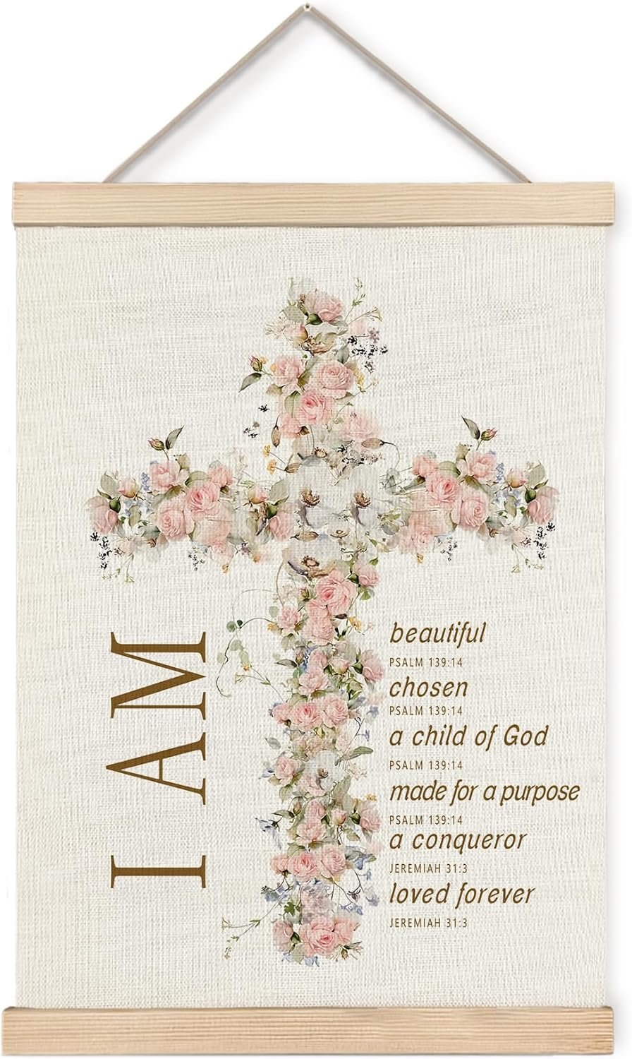 Foritho Floral Christian Cross Poster Wall Art Framed, Christian Room Home Decor, Faith Based Gifts for Women, Religious I Am Bible Verse Scripture Canvas Prints Wall Decor, 12×16 Inch