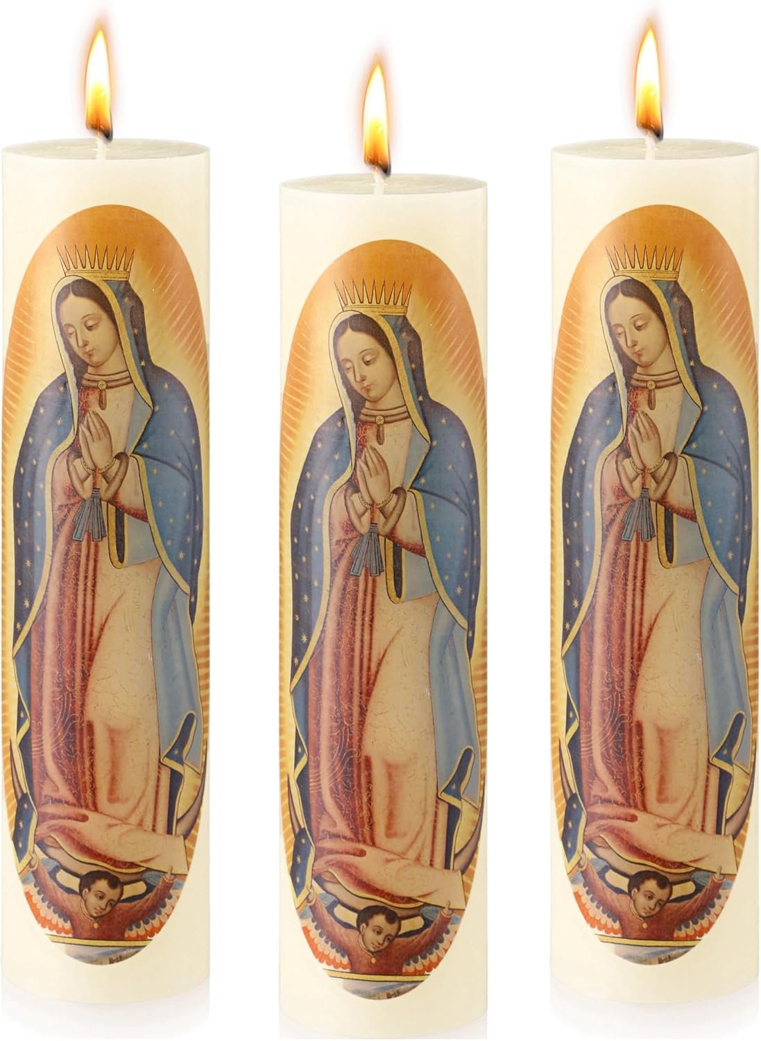 Conelist 3 Pcs Virgen De Guadalupe Candle Virgin Mary Candles Catholic Candle Religious Prayer Candles Decoration Burning Clean Unscented Religious Decoration Gift Idea for Mother’s Day Birthday