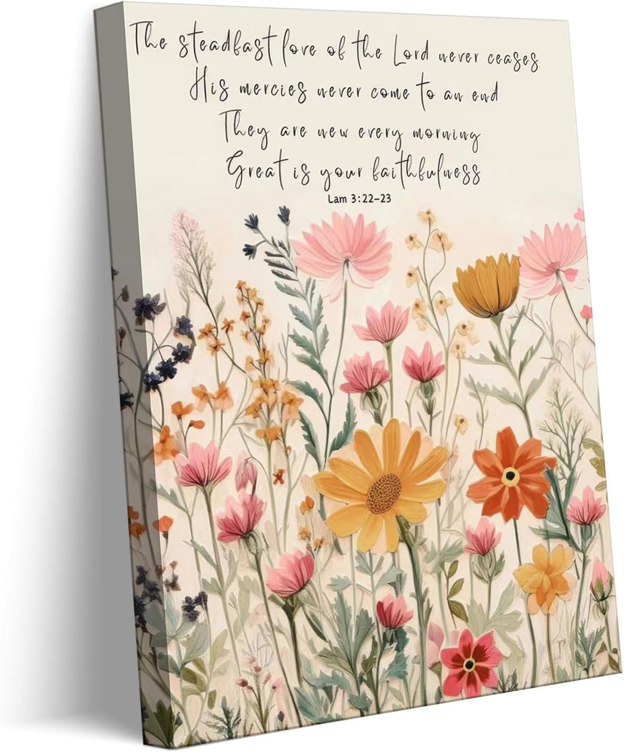 BBQCBA Christian Floral Scripture Canvas Wall Art Wildflower Bible Verse Posters Prints Steadfast Love Of Lord Religious Faith Wall Decor Picture for Living Room Bedroom Decoration