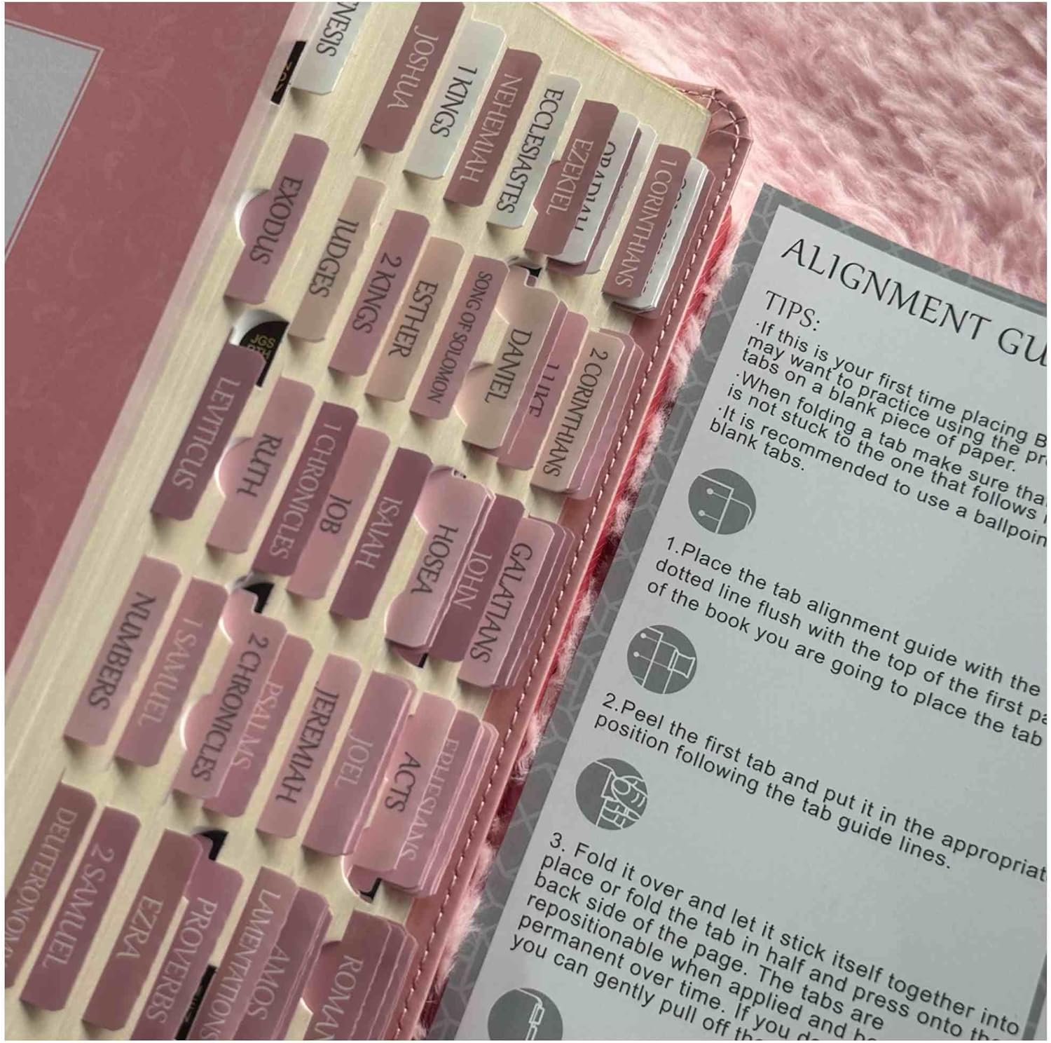 Thinkor- Repositionable Bible Tabs, 66 Pink Theme Laminated Tabs for Women, Study Bible Gifts