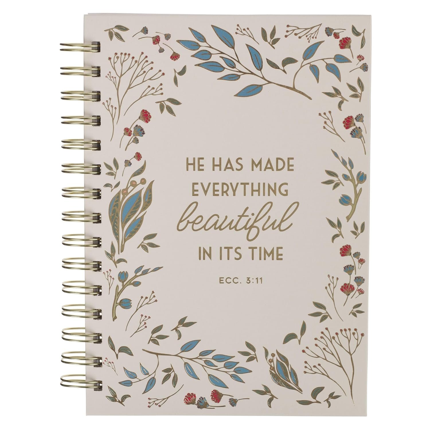Christian Art Gifts Inspirational Journal, Everything Beautiful Wide Ruled Notebook, Ecc. 3:11 Bible Verse, Ivory Floral, 192 Lined Pages w/scripture, (8.4” x 6.4” x 1”)