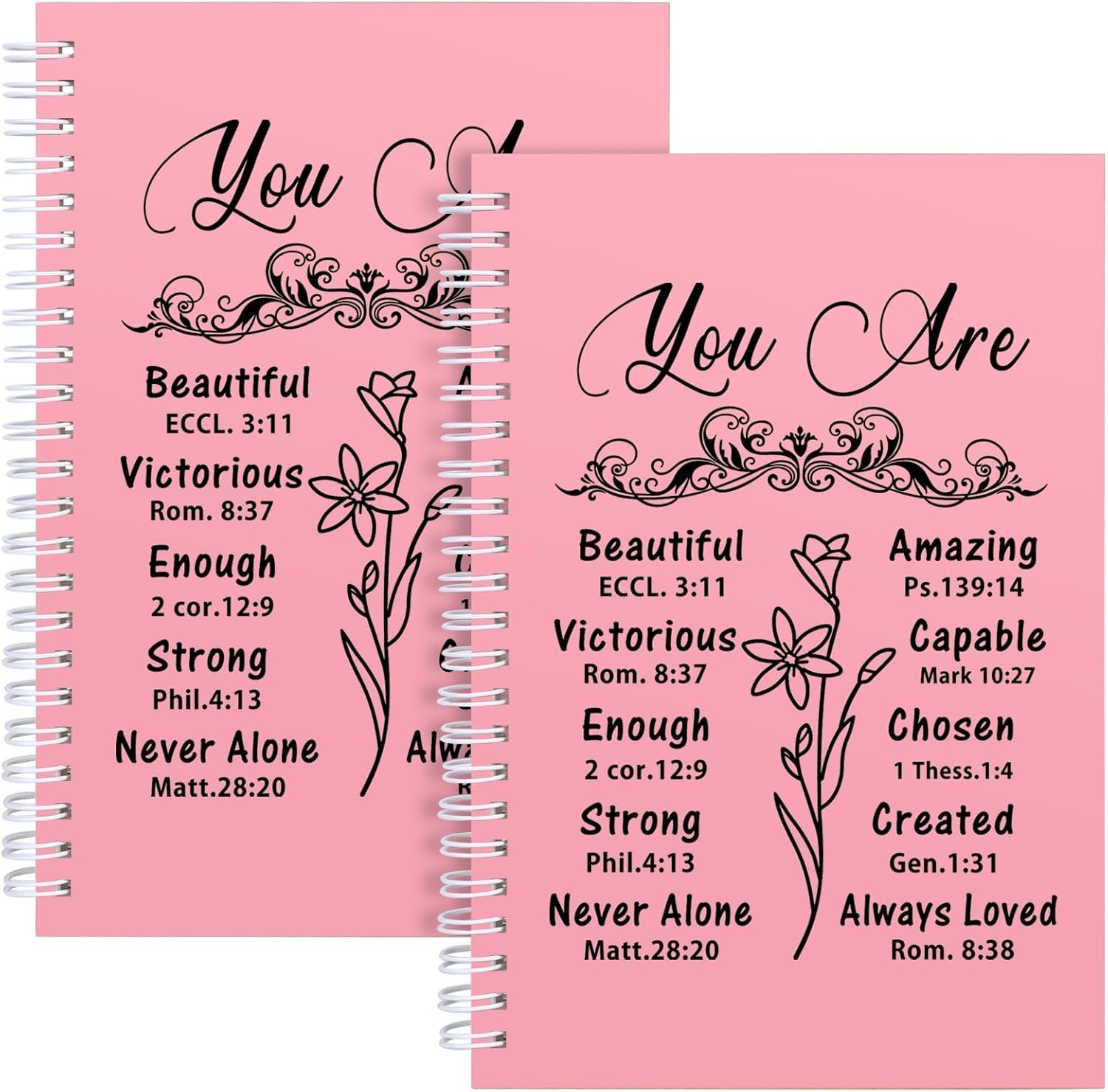 2 Pcs Christian Spiral Notebook Prayer Journal,100 Ruled Pages,Christian Gifts for Women,Bible Verse Notebook,Journal for Women Men,Religious Faith Inspirational Gifts Catholic Gifts (2Pcs-You are Beautiful-Pink)
