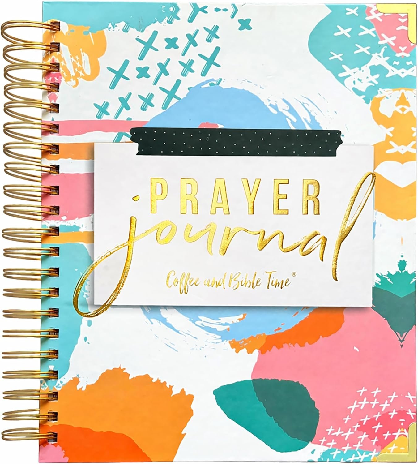 Coffee and Bible Time Prayer Journal for Women and Men – 364-Page Journaling Notebook, Gold-Colored Spiral Bible with 3 Sticky Note Pads, Guided Prompts, Devotional Journal for Bible Study, 10″x 12″