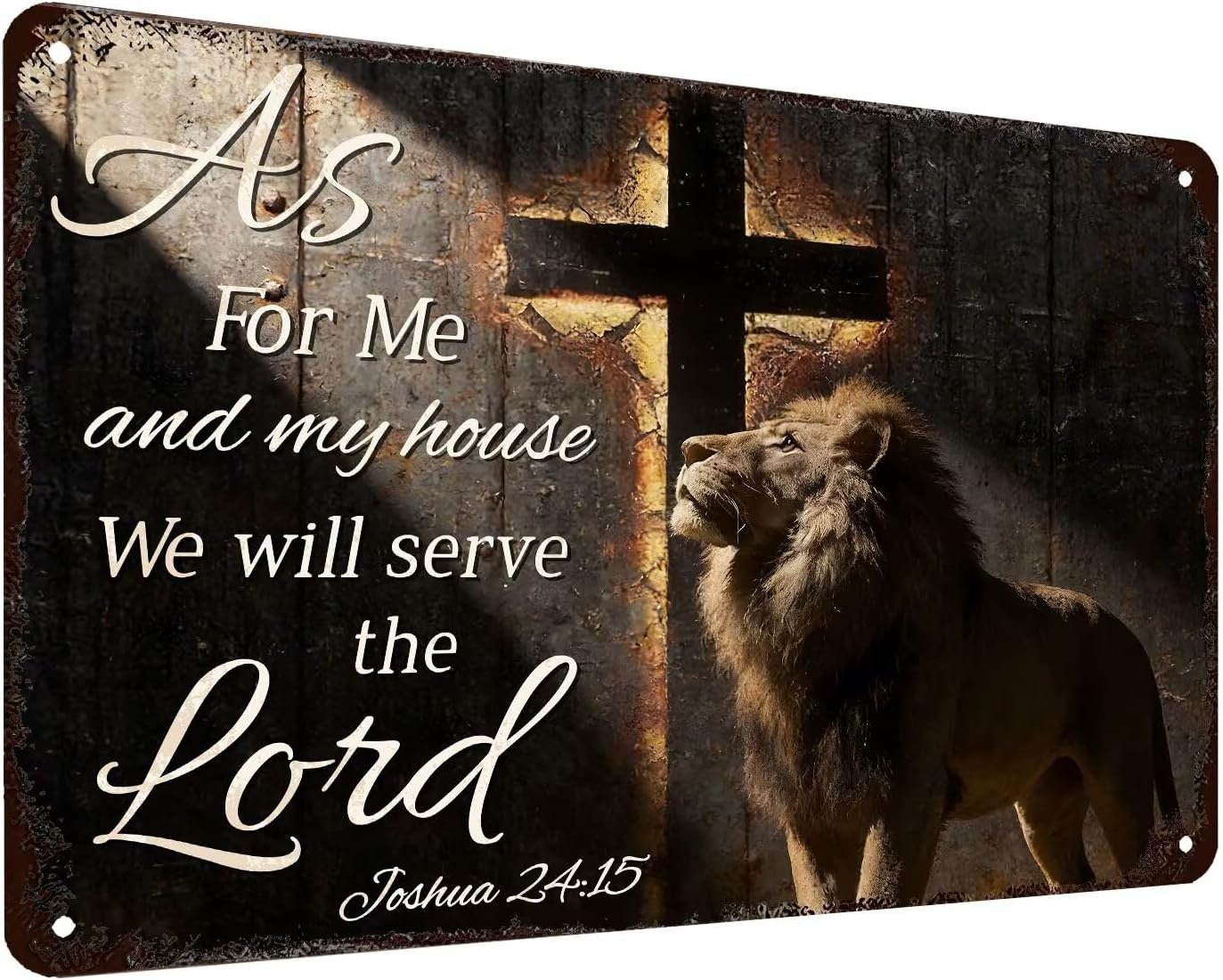 Christian Wall Decor As for Me And My House We Will Serve the Lord Inspirational Bible Verses Wall Art Cross Lion Hanging Decoration for Living Room Decorative 8×12 Inch