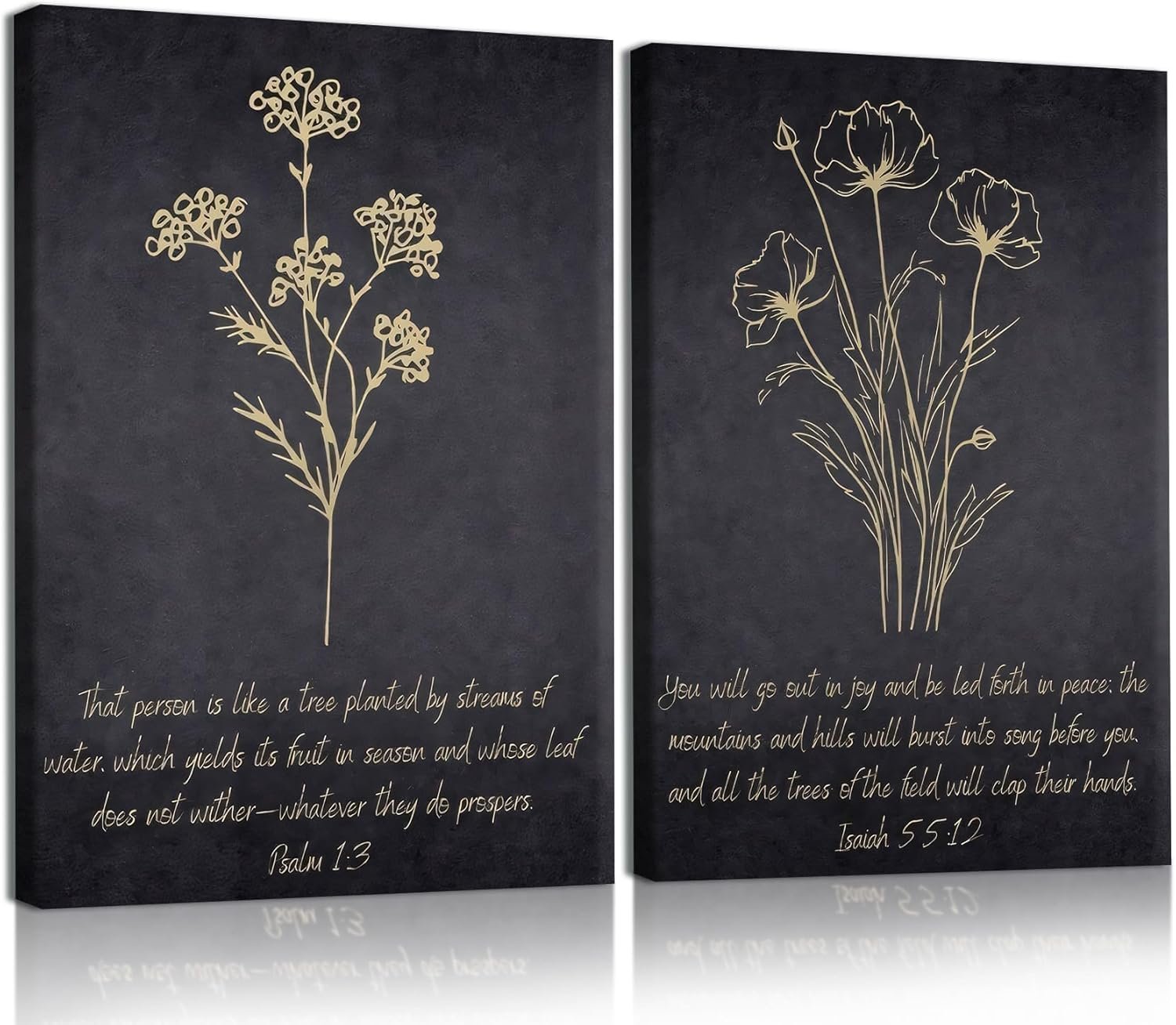 Doqueodas 2pcs Dark Christian Bible Canvas Wallpaper Wall Art Minimalist Line Floral Scripture Poster Print Black Simple Botanical Bible Painting Bedroom Dormitory Prayer Wall Decor 12×16 inch