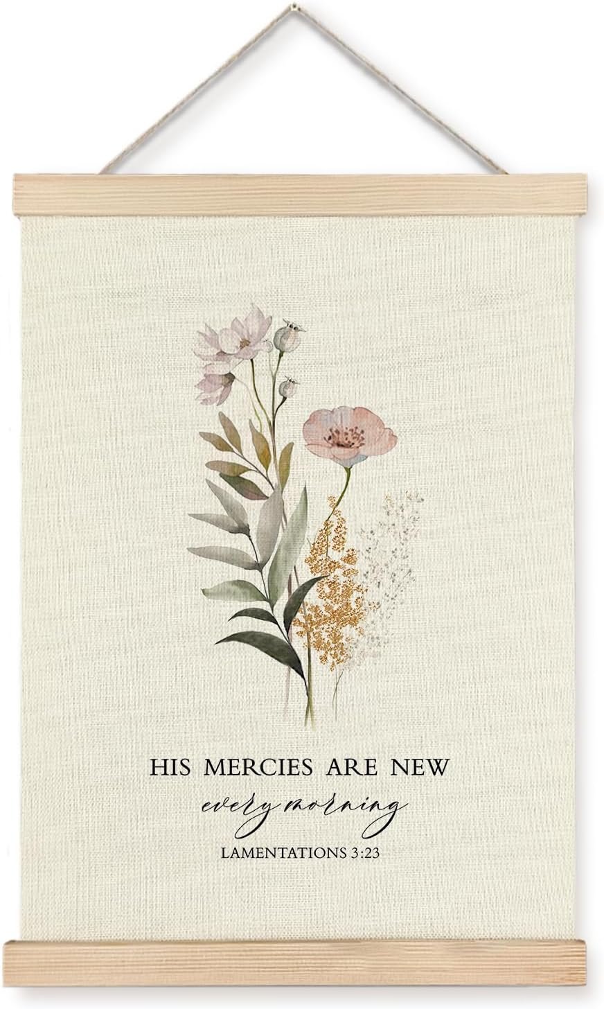 Supwhd Christian Wall Art Decor for Bedroom Living Room Office, His Mercies are New Every Morning Scripture Wall Art Framed 12×16, Christian Gifts for Women