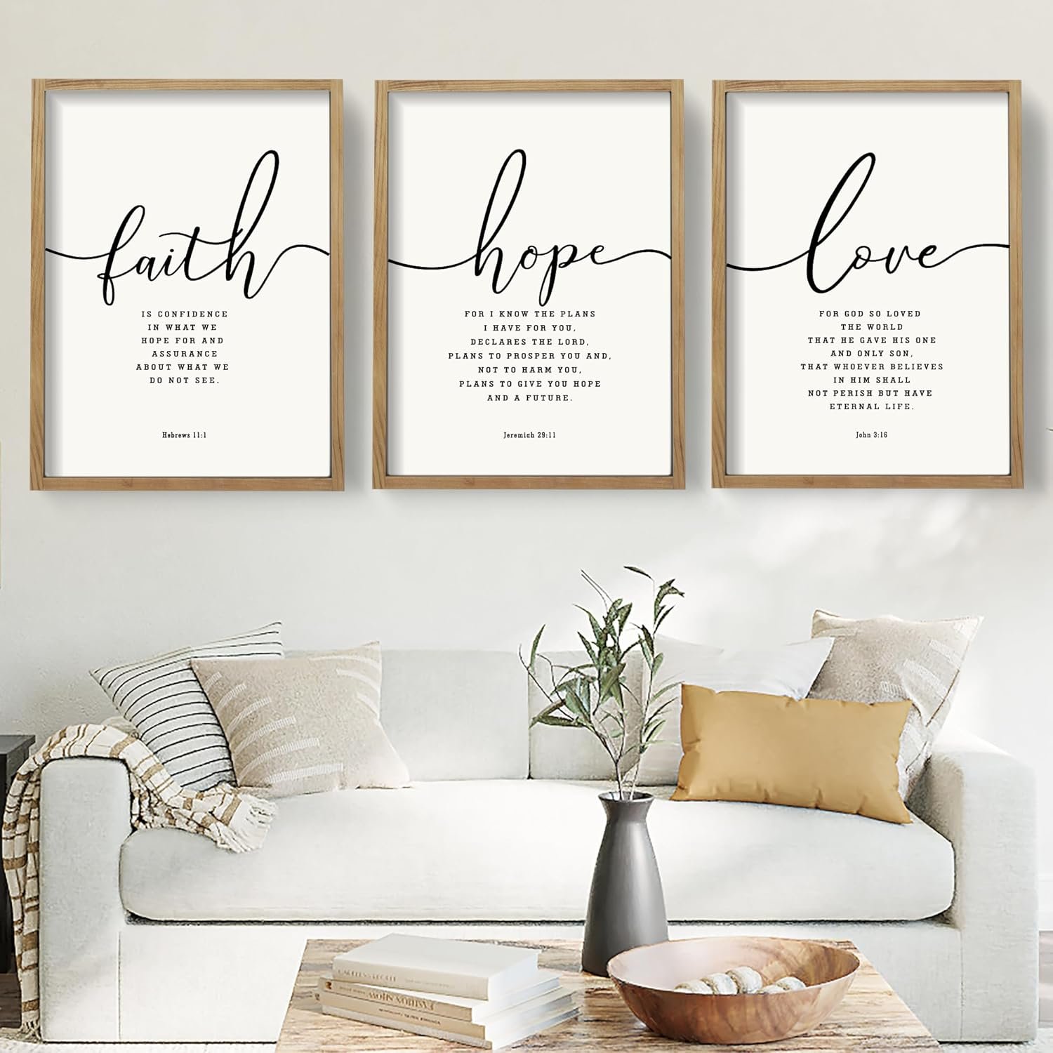 Houmury Set of 3 Framed Farmhouse Bible Verses Wall Decor Sign 11”x14” Christian Faith Scripture Wall Art for Home Living Room Bedroom Wall Decor (11″x14″ Brown)
