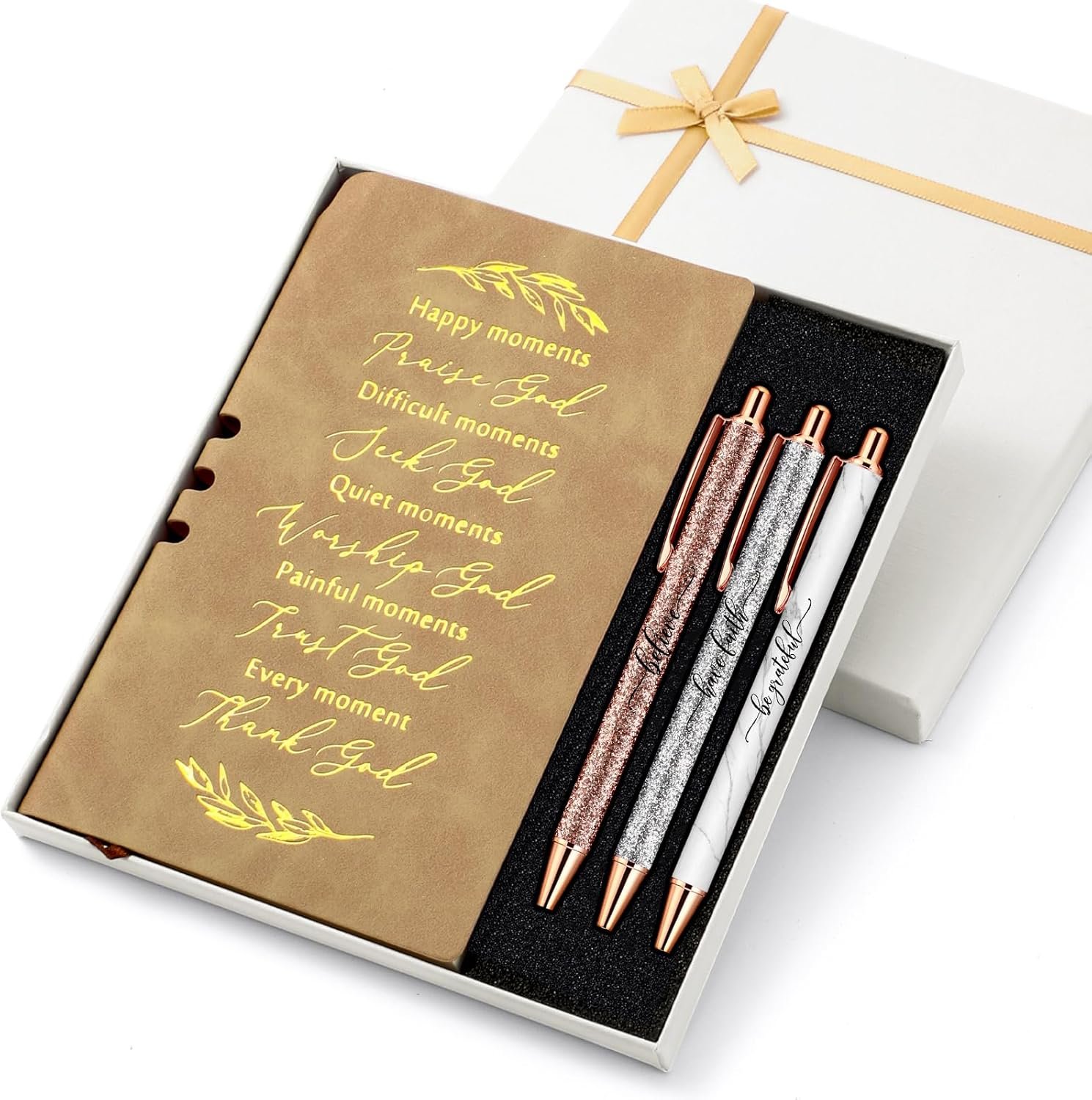 Spakon 5 Pcs Christian Gifts for Men Father’s Day Church Scripture Prayer Journal Religious for Women God Notebook Pen with Gift Box Scripture Notepad Bible Study Group Grad Favor(Khaki, Bible)