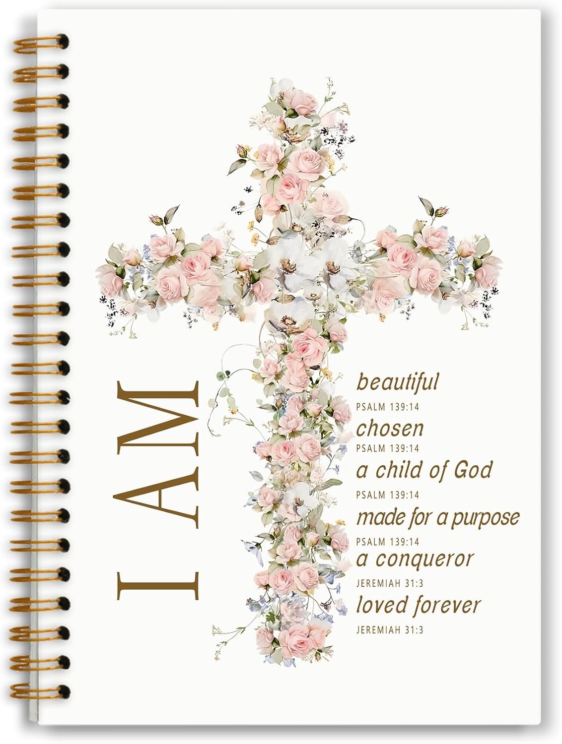 Floral Christian Notebook, Inspirational I Am Bible Verse Journal, Religious Prayer Journal for Writing, Scripture Bible Journaling Spiral Notebook 5.5×8.3 Inch