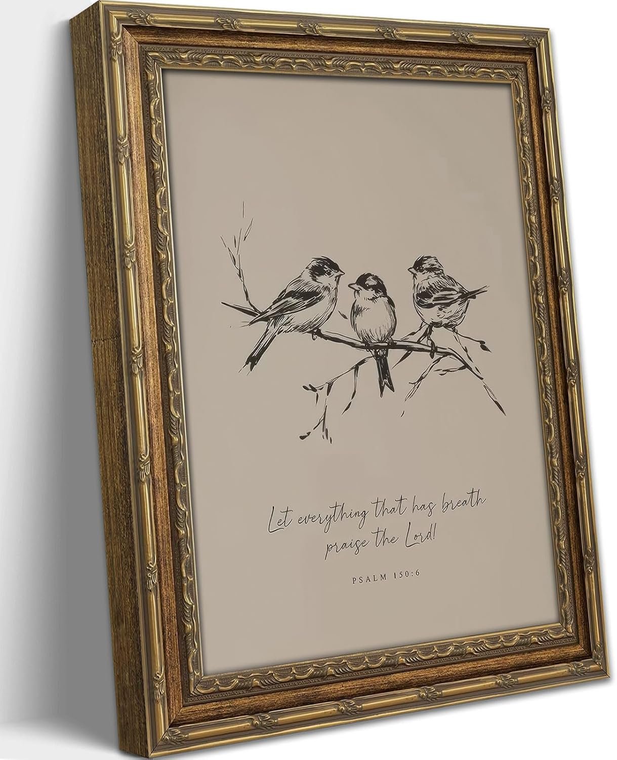 Gold Framed Wall Art Vintage Christian Bible Verse Wall Art Neutral Farmhouse Bird Scripture Wall Decor Picture Sparrow on Branch Religious Poster Print for Living Room Bedroom 9x11in