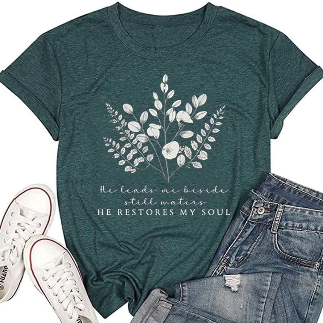 Women’s Christian Bible Verse T Shirts Vintage Boho Wildflowers Graphic Short Sleeve Crewneck Floral Religious Tee Tops