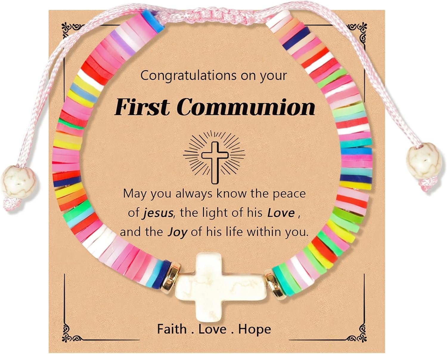 Baptism Gifts Cross Bracelet for Teen Girl, First Communion Confirmation Bless Gifts for Teenage Girls Boys, Kindergarten Preschool Graduation Christening Gift for Daughter Granddaughter Godchild