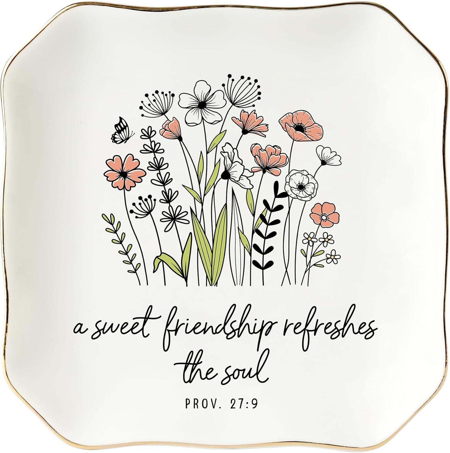 HEXMOZ Friendship Gifts for Women, Best Friend – Friend Gifts, Soul Sister Gift for Women – Mothers Day, Christian, Birthday Ideas – Sweet Friendship 4.5″X4.5″ Ceramic Jewelry Dish Tray – Tricket Dish