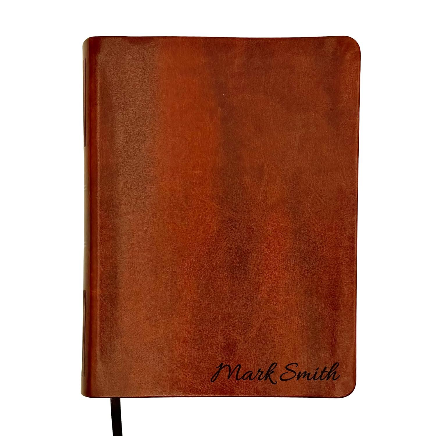 Personalized NLT Journaling Bible – Dark Brown LeatherLike | Filament Enabled | Custom Engraved Name | New Living Translation | 2.25” Wide Margins | Single Column Layout | Bible Journaling & Note-Taking (Name Only)
