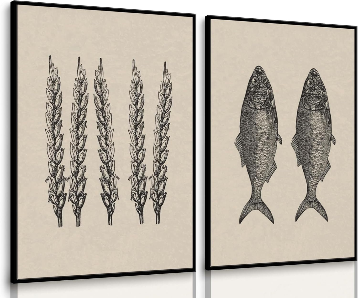 2 Pcs Jesus Feeds The 5000 Wall Art Miracle Of The Five Loaves And Two Fish Canvas Prints Black And White Christ Bible Verses Story Wall Decor Minimalist Posters Picture For Church Paintings Unframed