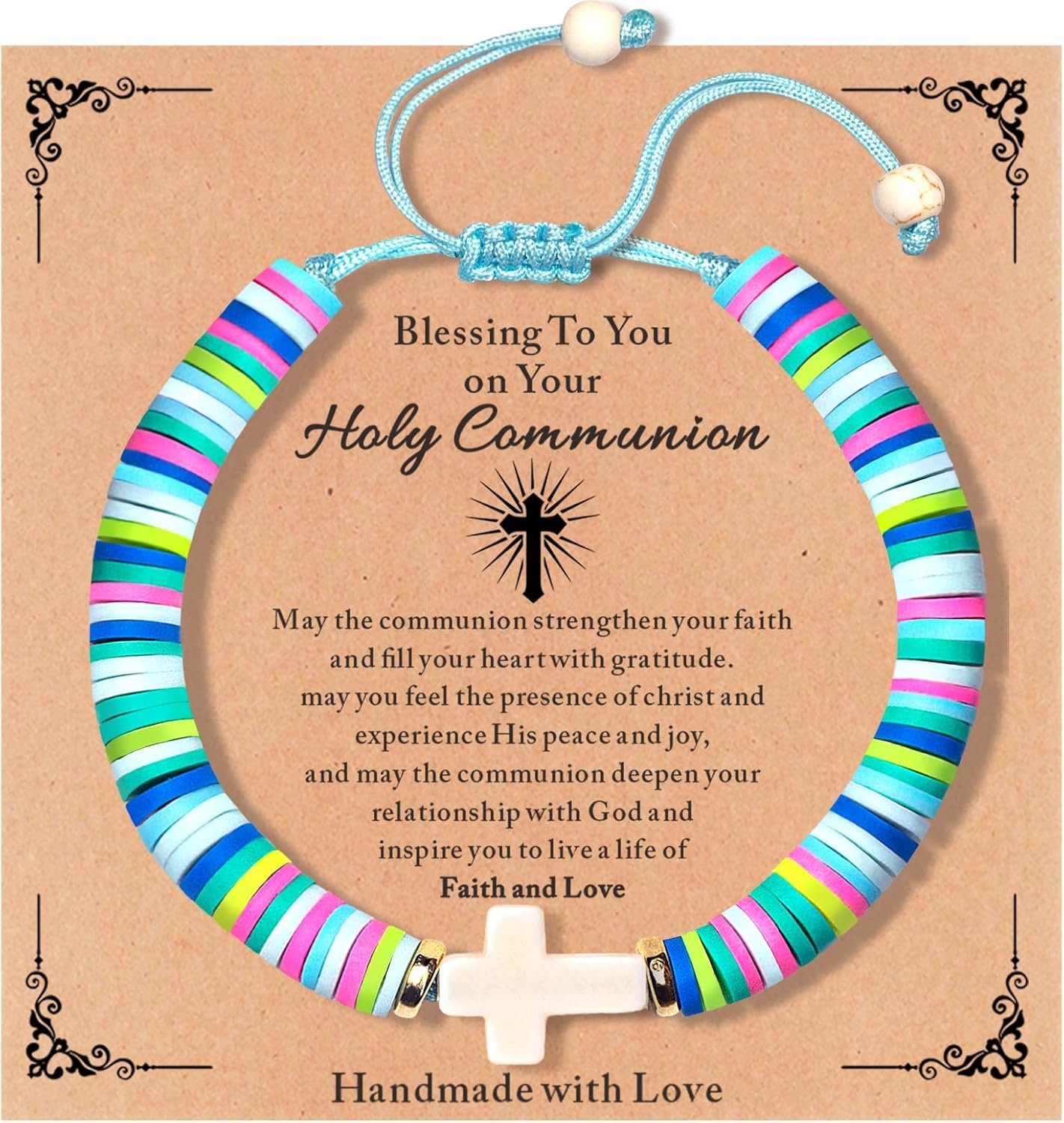 Handmade Cross Bracelet Religious Gifts for Kids, Girls, Teens, Women Jewelry First Communion Baptism Confirmation Graduation Birthday Gifts, Christian Bracelets Jesus Faith Trendy Stuff