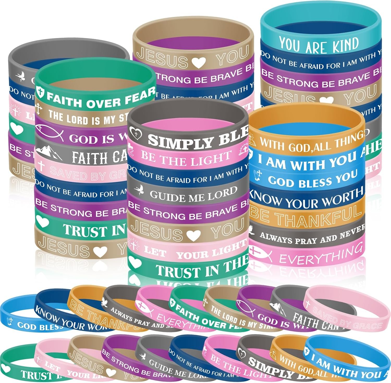 120PCS Bible Verse Silicone Bracelets Bulk Religious Faith Inspirational Scripture Wristbands for Men, Women Accessories Christian Gift Rubber Bracelet Party Favors (20 Designs)