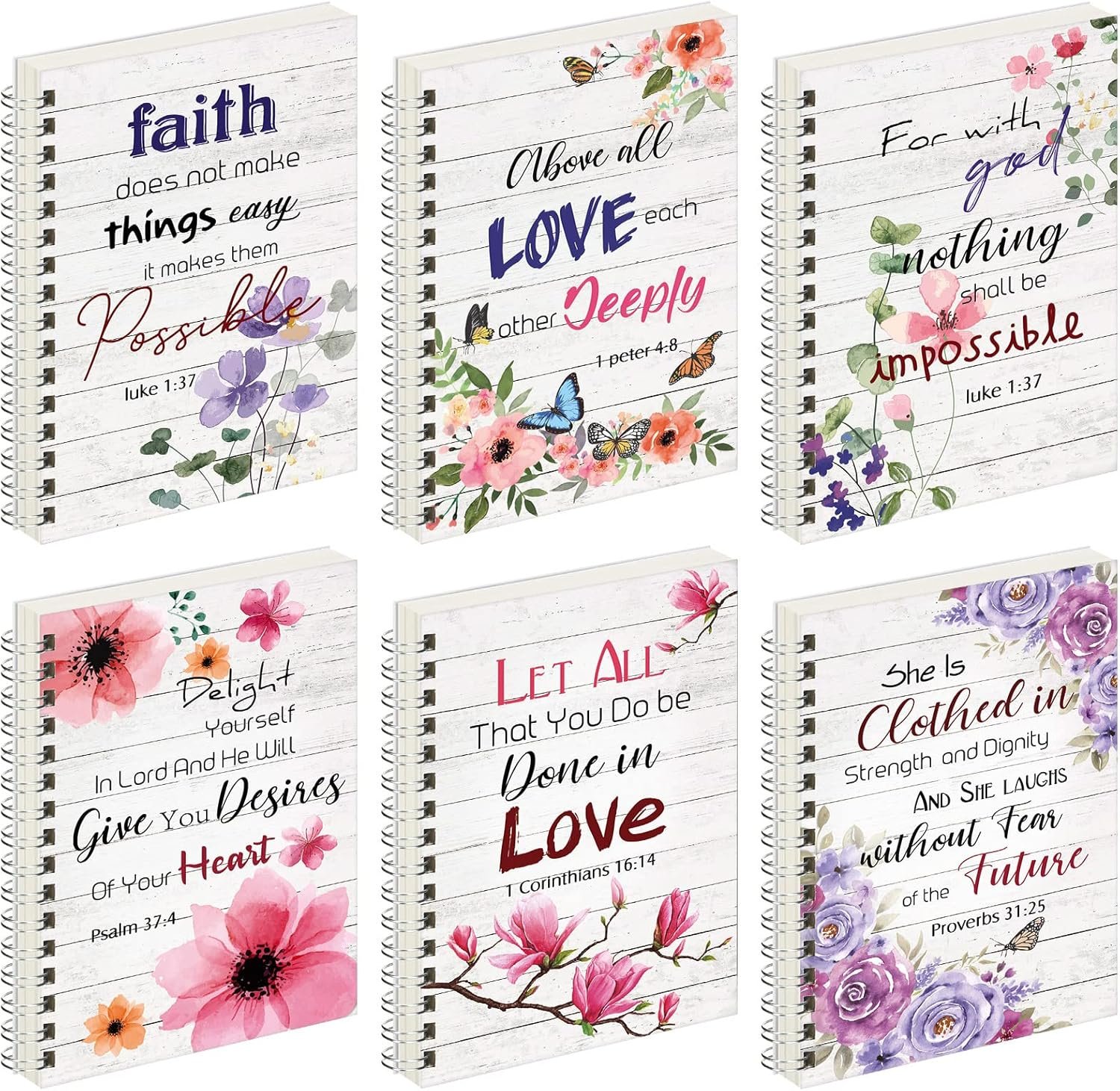 Qeeenar 6 Pcs Christian Spiral Notebook for Women Prayer Journal 5.5 x 8.3 Inch Bible Verse Notebook Bulk with Scripture for School Mothers Gift Spiritual Supplies