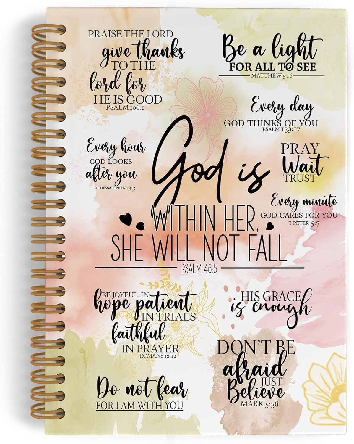 Christian Gifts for Women Spiral Notebook, God Is Within Her She Will Not Fall Journal Notebook, Bible Verse Notebooks for School Work, Inspirational Religious Office Supplies Gifts, 5.5×8.3Inch