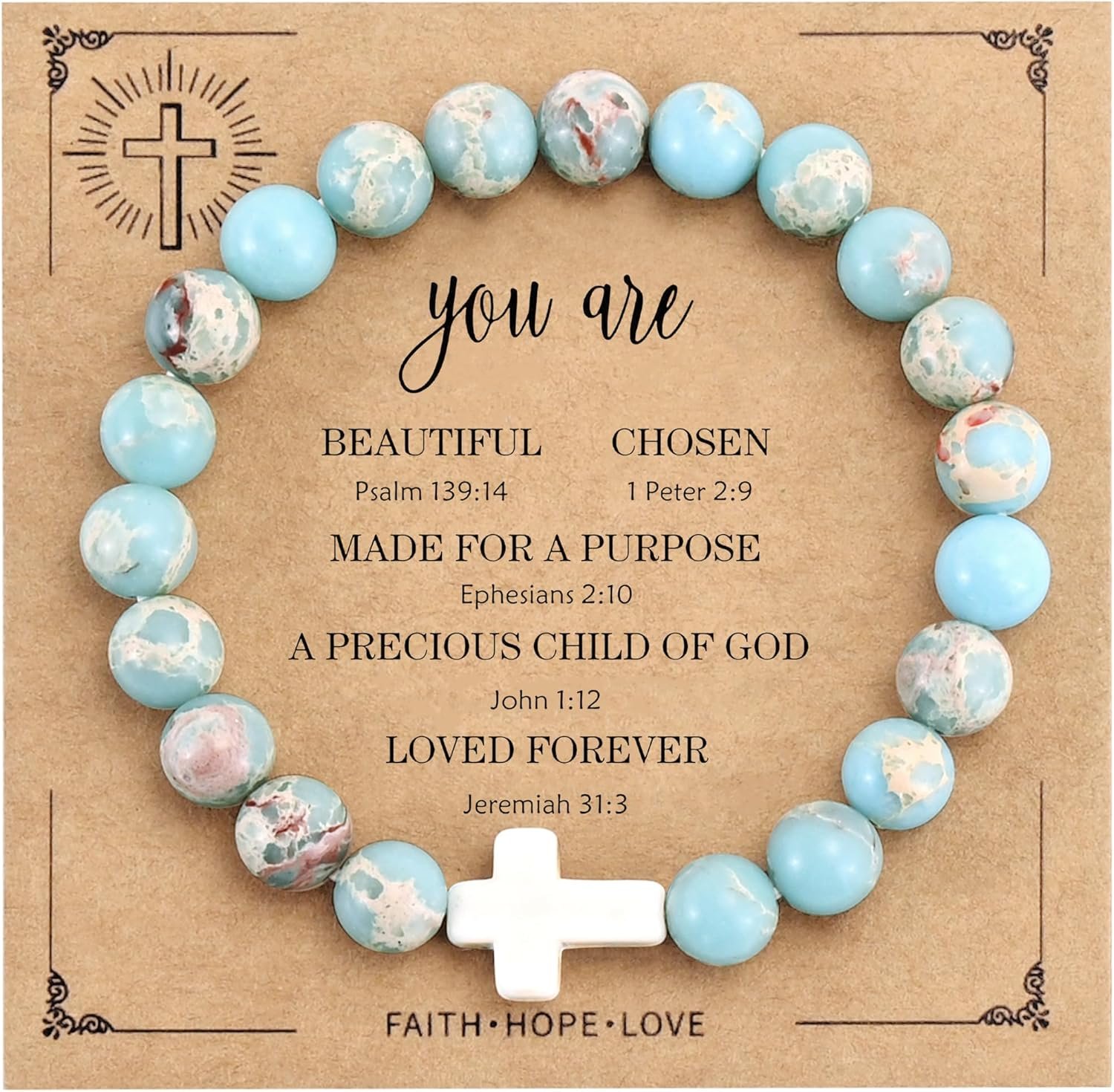 VIBILIA Cross Beaded Bracelets for Women, Inspirational Natural Gemstone Heart Bracelets for Women, Birthday Gifts for Women Mom Daughter Wife Sister Friend on Valentine’s Day Easter Mother’s Day