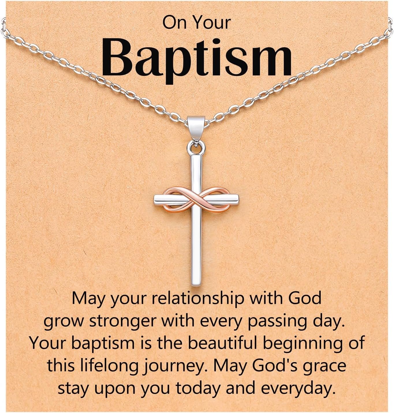 UPROMI Faith, Love & Blessings – Baptism & Confirmation Gifts Infinity Cross Necklace for Women & Girls, Christian Jewelry