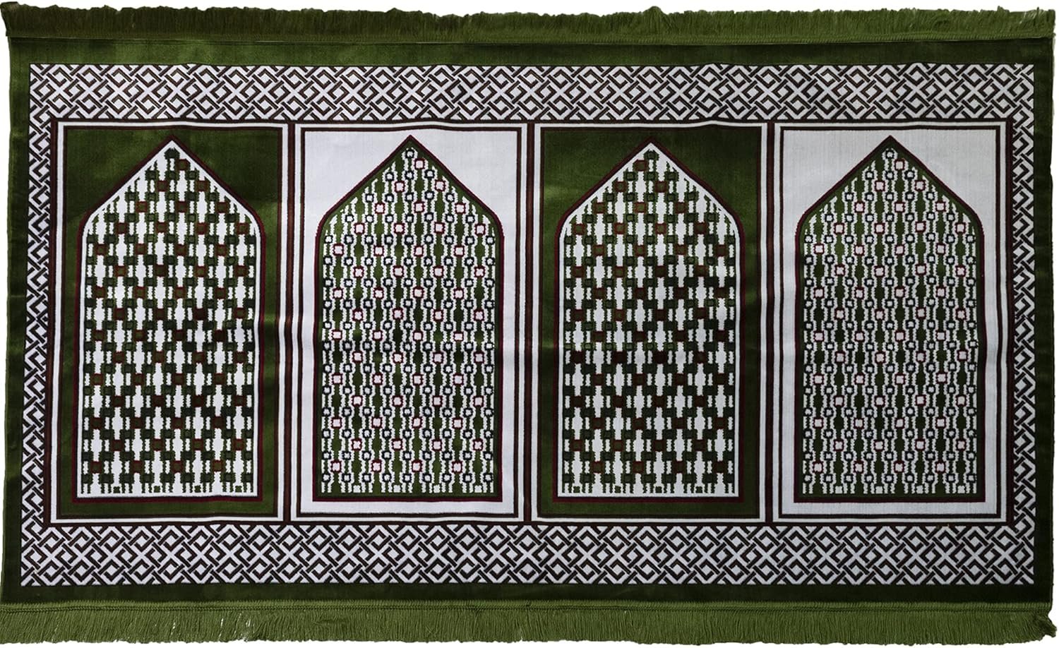 Modefa Turkish Islamic Prayer Rug – Multi Person Janamaz Sajada for Family – Large Gathering & Group Praying Carpet – Wide Plush Velvet Praying Mat (Geometric Green – 4 Person)