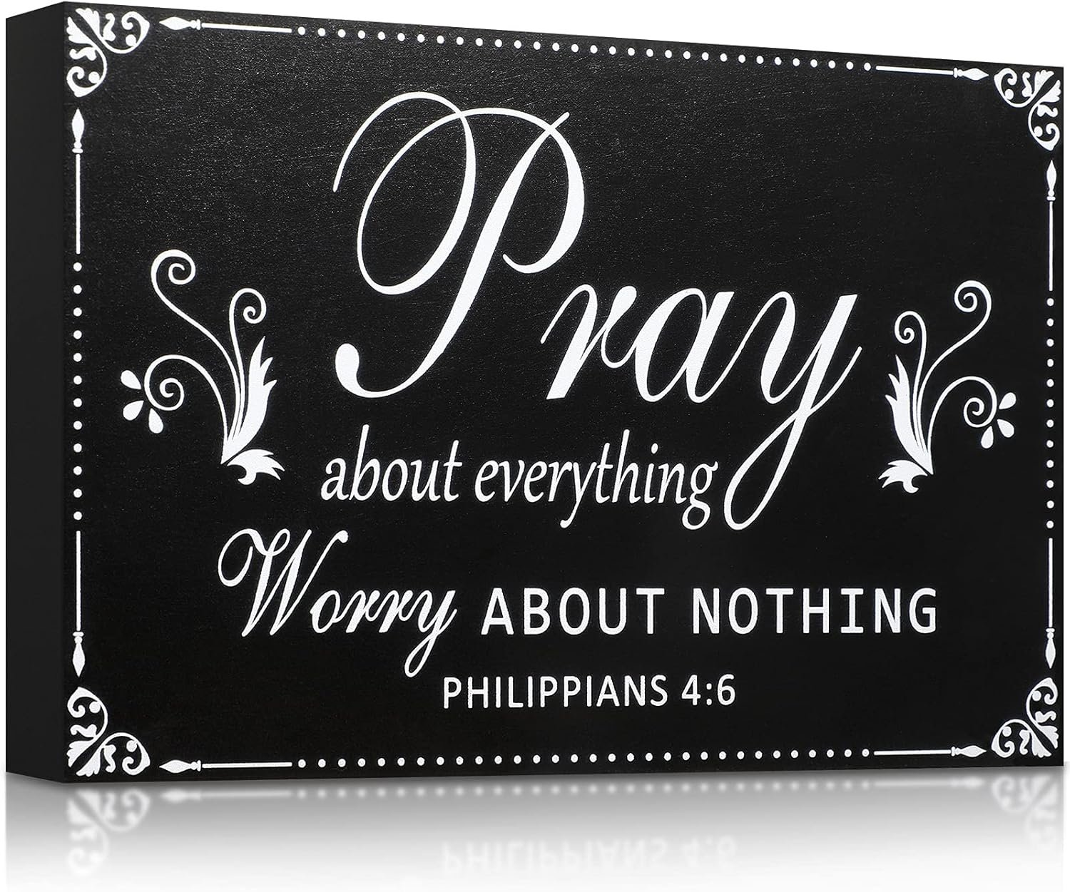 Yulejo Pray About Everything Worry About Nothing Sign Religious Scripture Inspirational Word Plaque Black Bible Verses Plaque Wall Decor Wooden Table Centerpieces Christmas Decorations, 7.9 x 5.1 Inch
