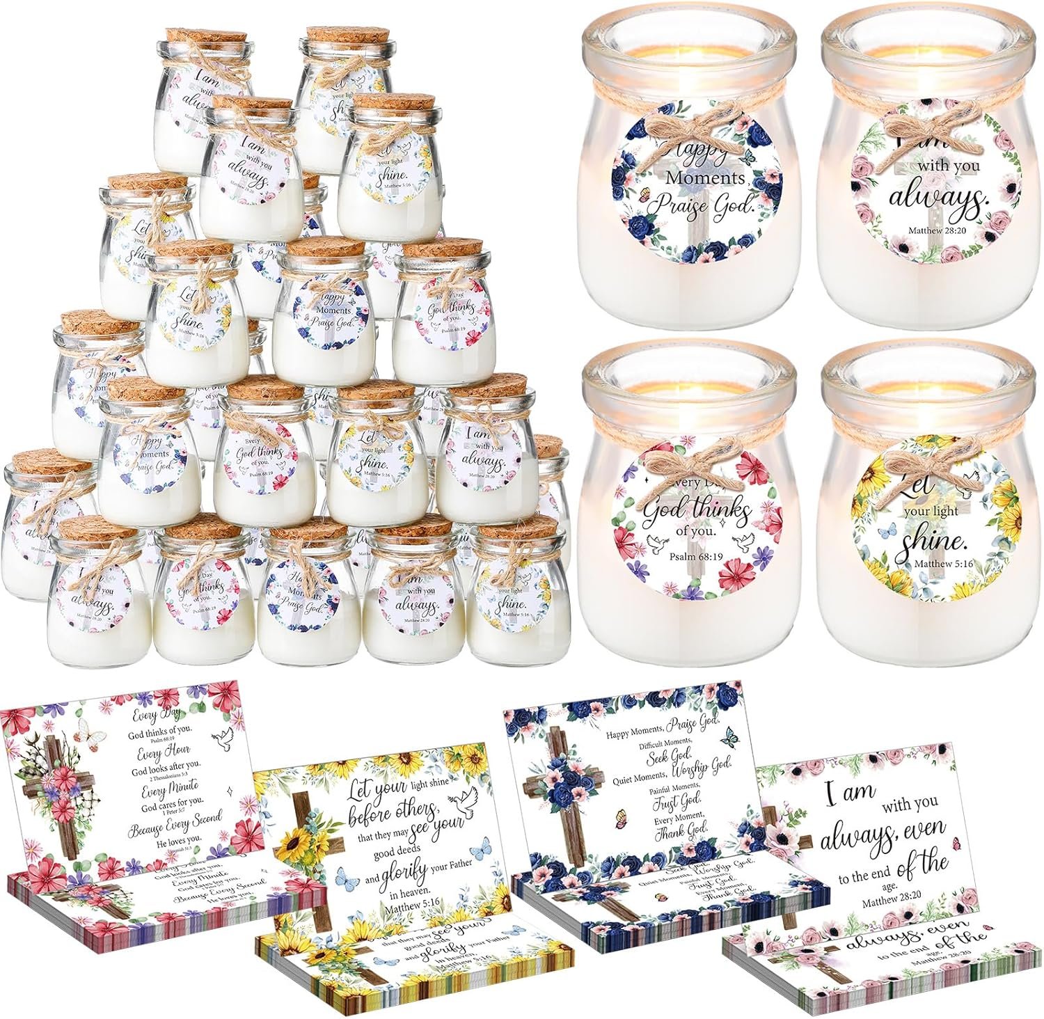 MTLEE 60 Pcs Religious Thank You Gift Bible Verse Gift Bulk Baptism Christian Candle for Mother’s Day Teacher Women Baby Baptism Favors Christening Favors Guests Gifts Catholic