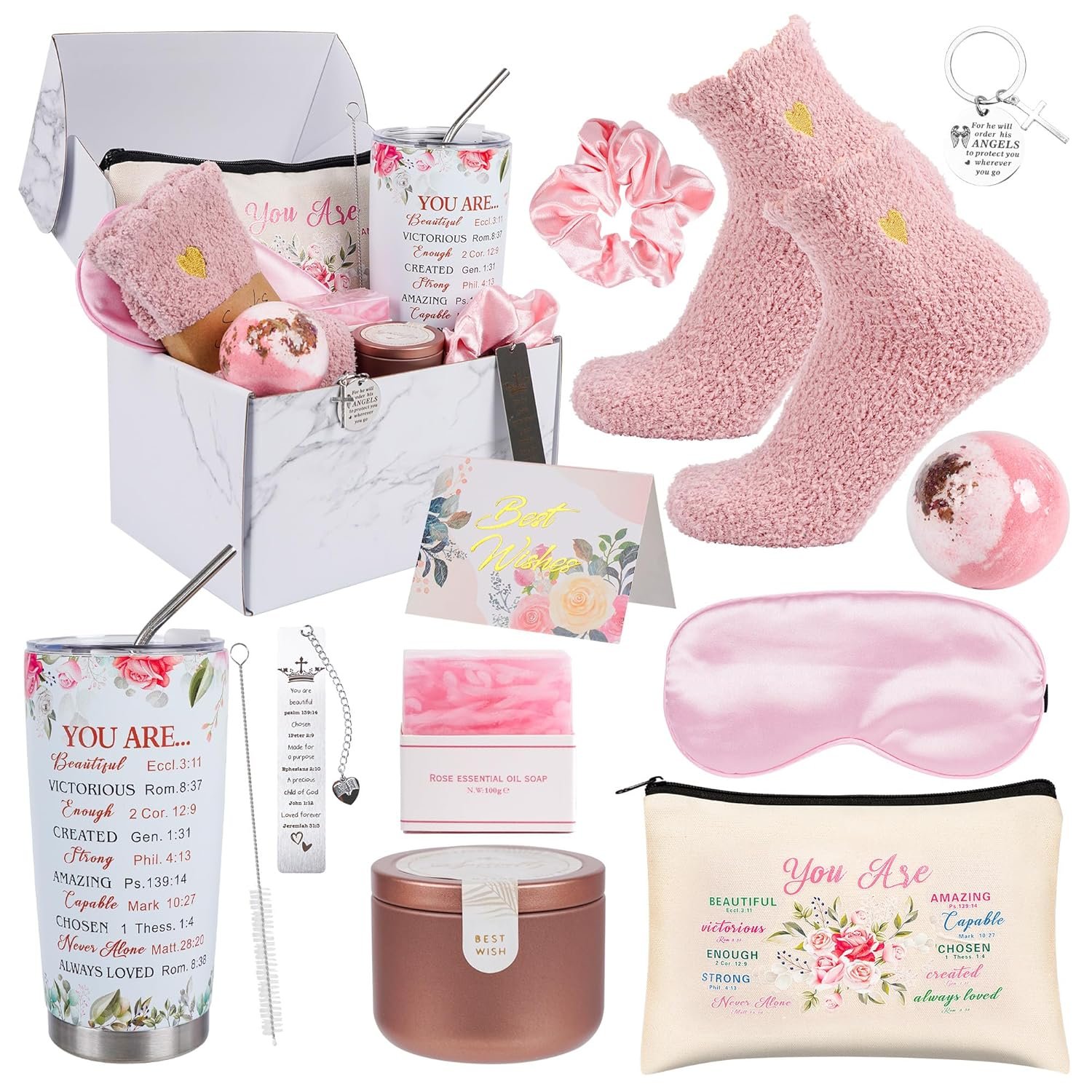 Kolewo4ever 12 Pieces Christian Gifts for Women,Christmas Gifts for Women,Spiritual Religious Catholic Gift Basket for Friends, Female Sister, Mom