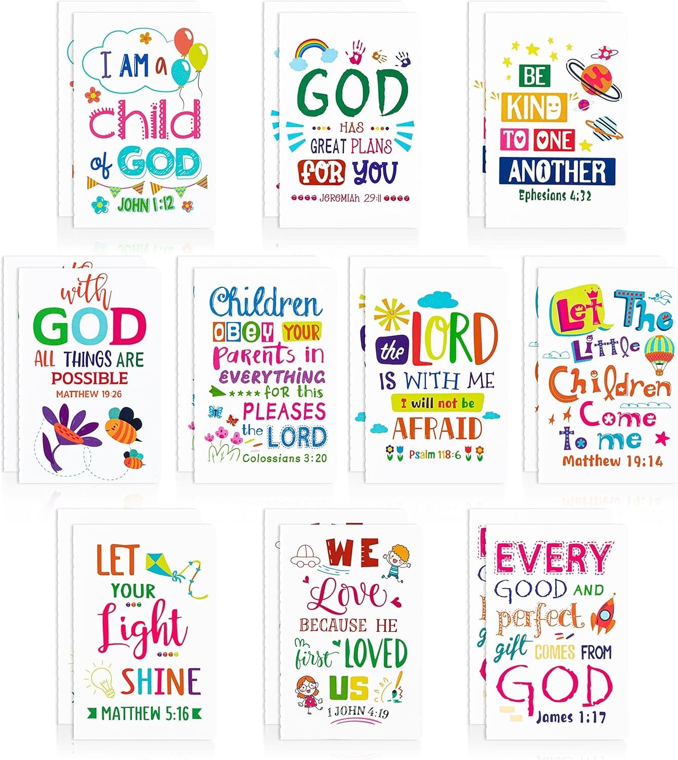20Pcs Bible Verse Notepad for Kids- End of School Year Bulk Inspirational Notebooks Mini Colorful Christian Scripture Quotes Small Pocket Notepads for Teacher Appreciation Week Graduation Party Gifts