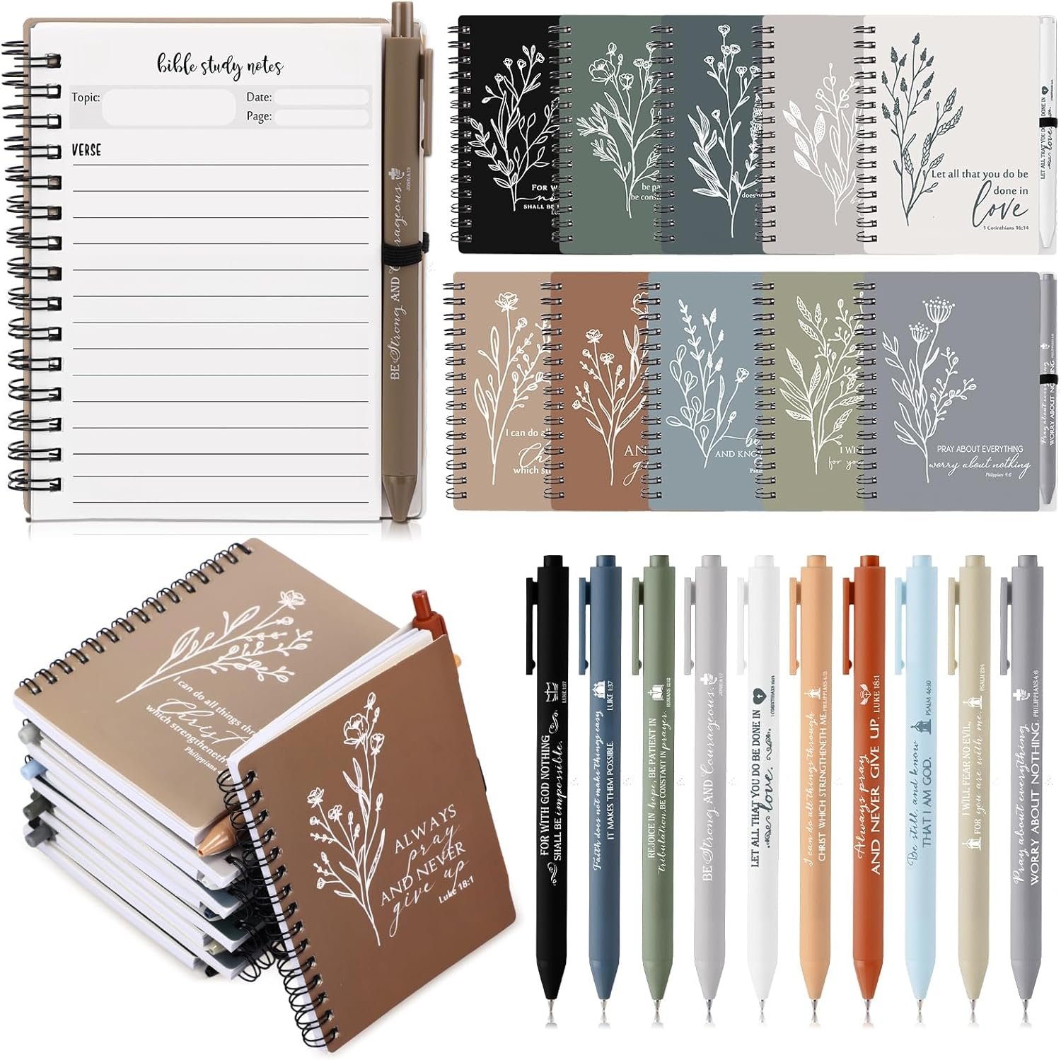 Resurhang 40 Pcs Christian Gift Bulk Prayer Spiral Journal with Ballpoint Pen Religious Gift for Church Pastor Appreciation Sunday School Teacher Employee Notebook Fathers Day (Boho Color)